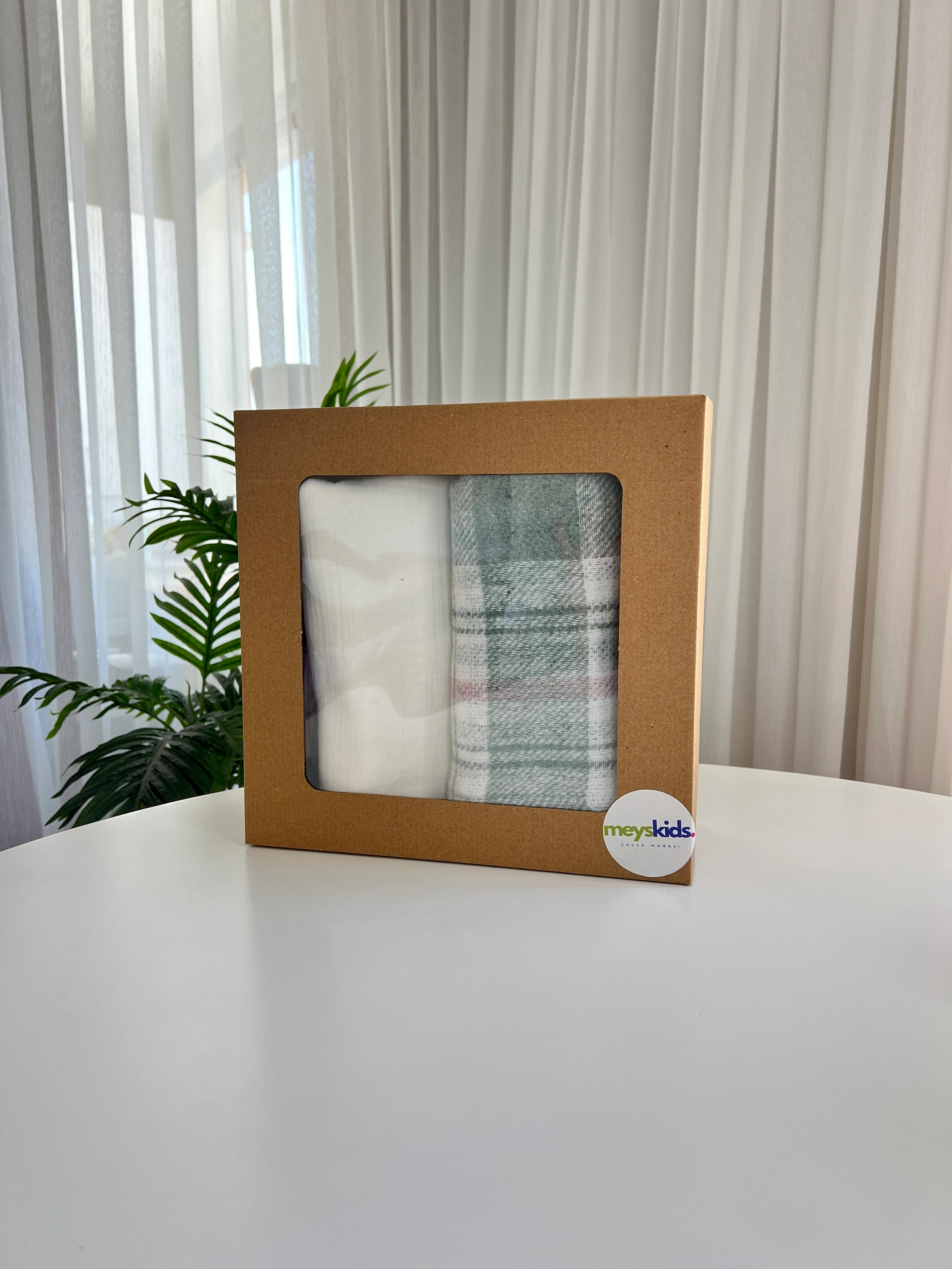 Soft Kare Desen & Müslin Battaniye 3'lü Set - Ekru