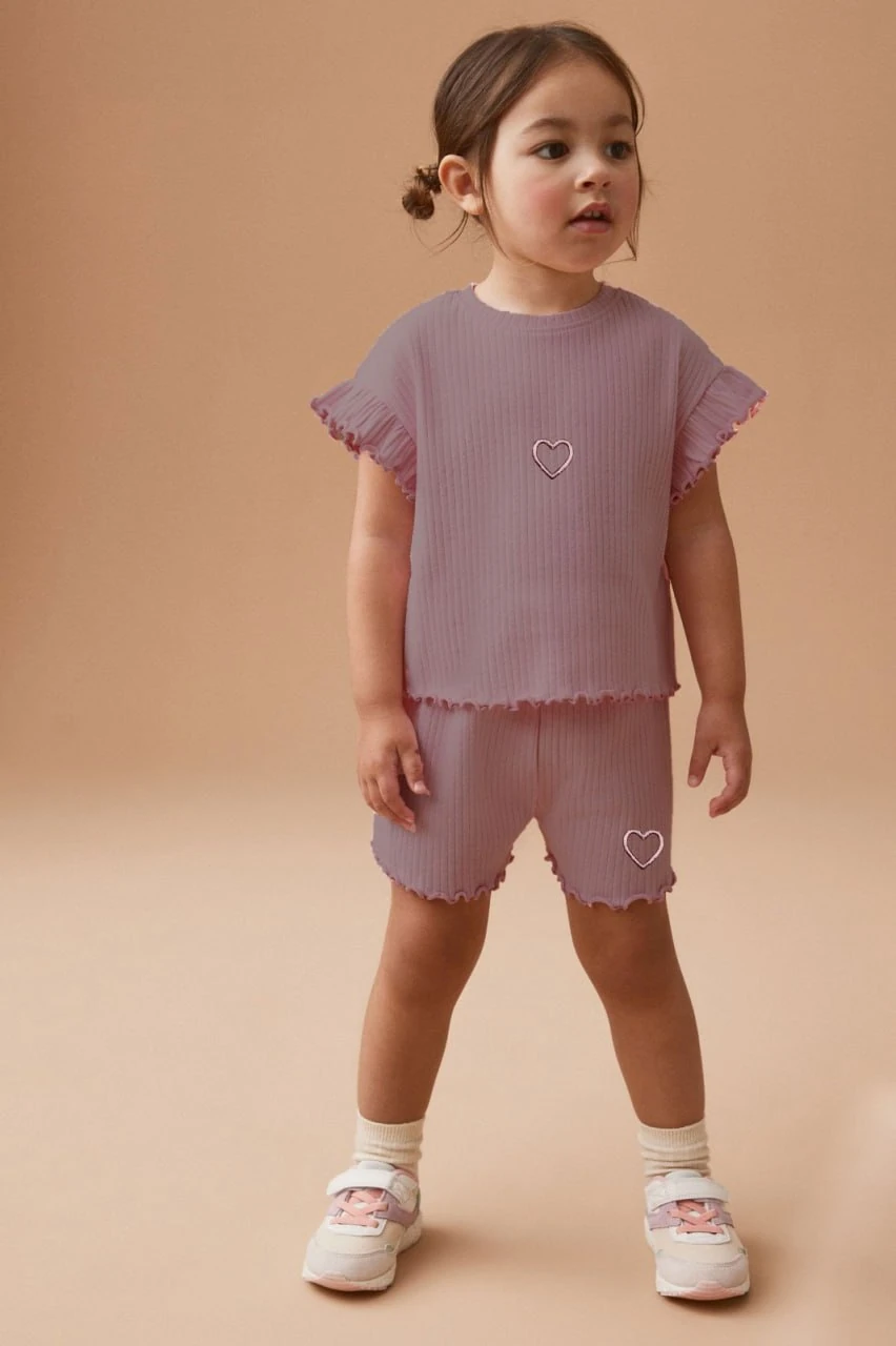Kaşkorse Kalpli Kız Çocuk Şortlu Takım 