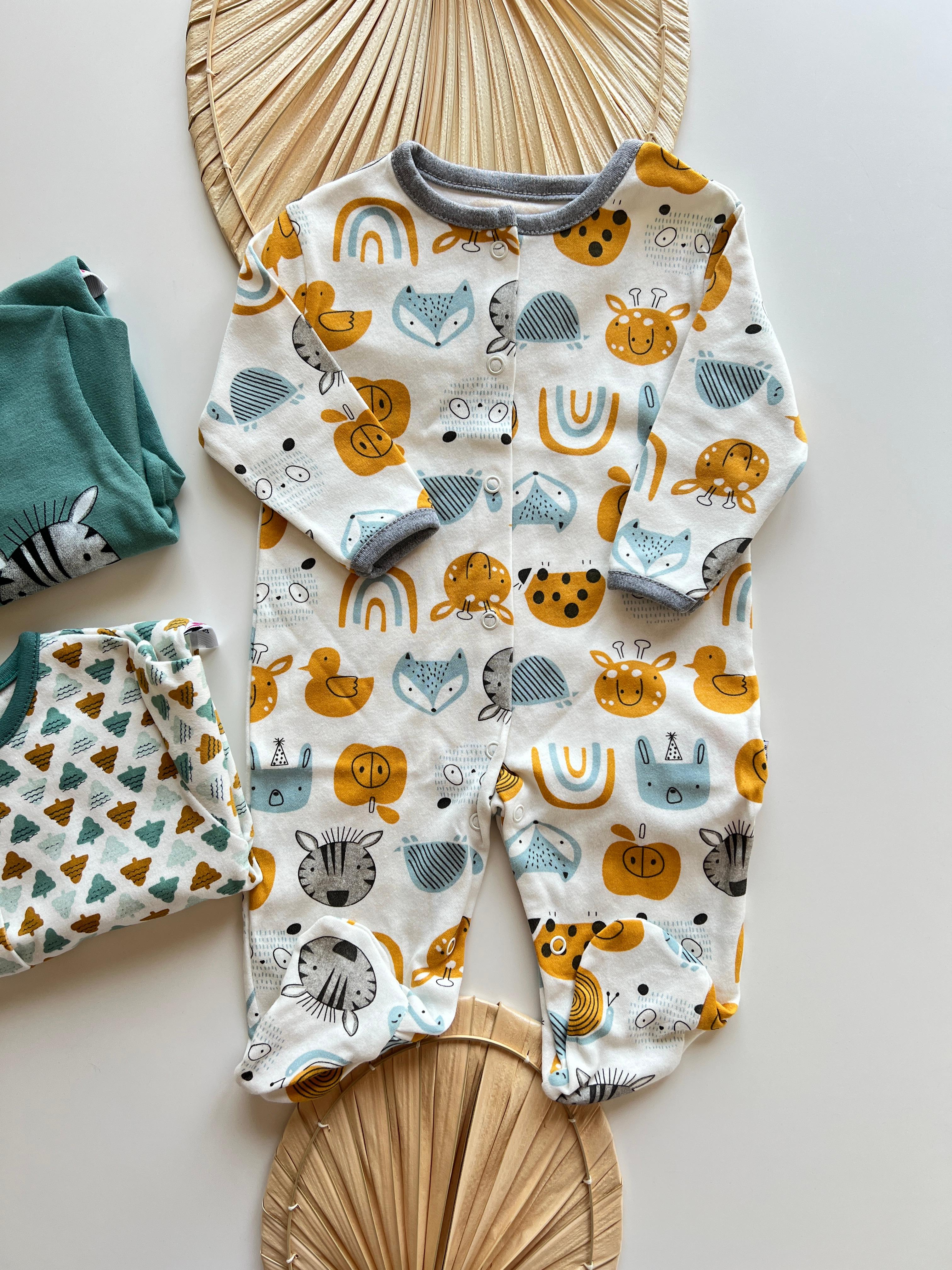 Mini Orman Baskılı Bebek Tulum 3'lü Paket