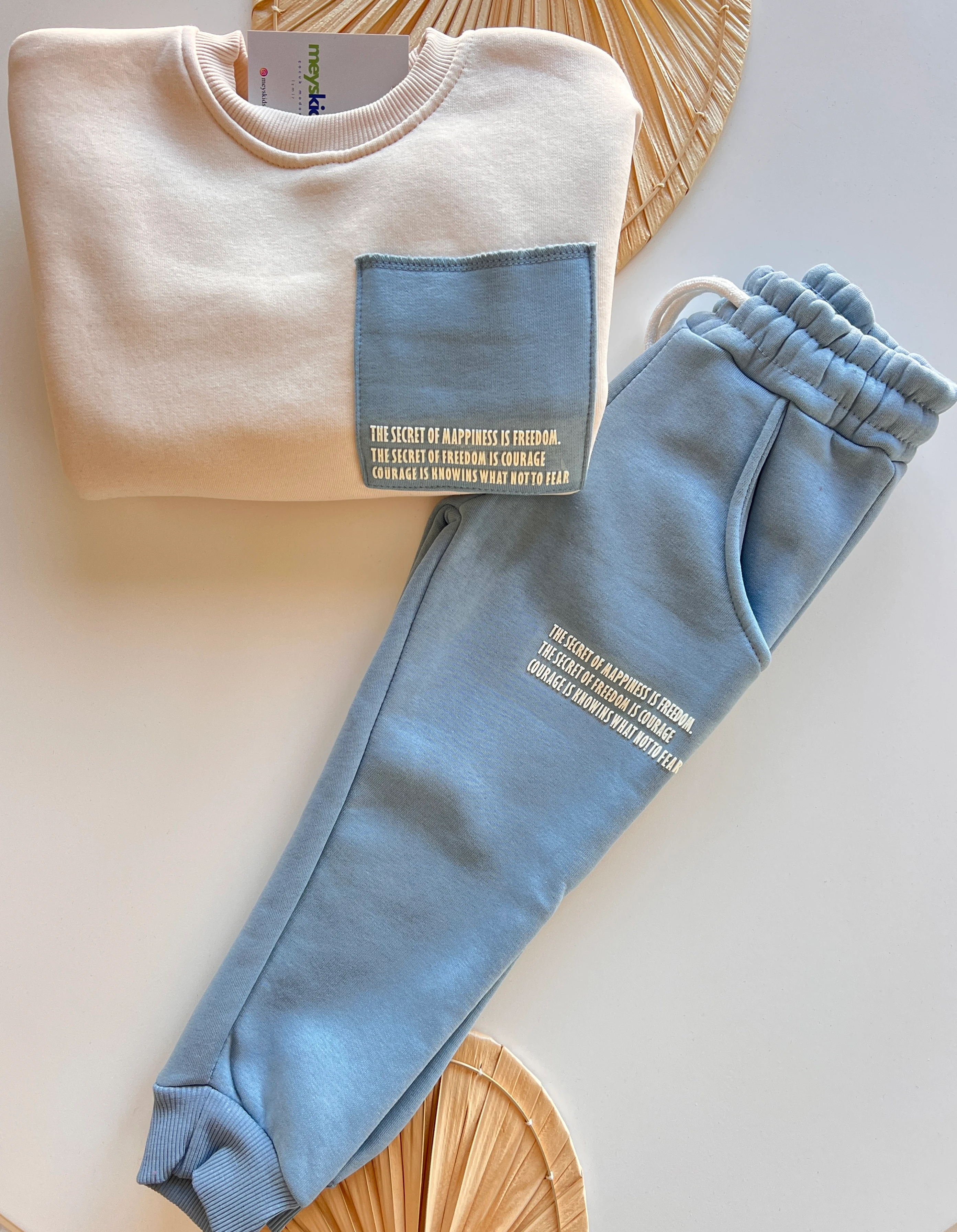 Mavi Cep Detaylı Şardonlu Erkek Çocuk Takım 