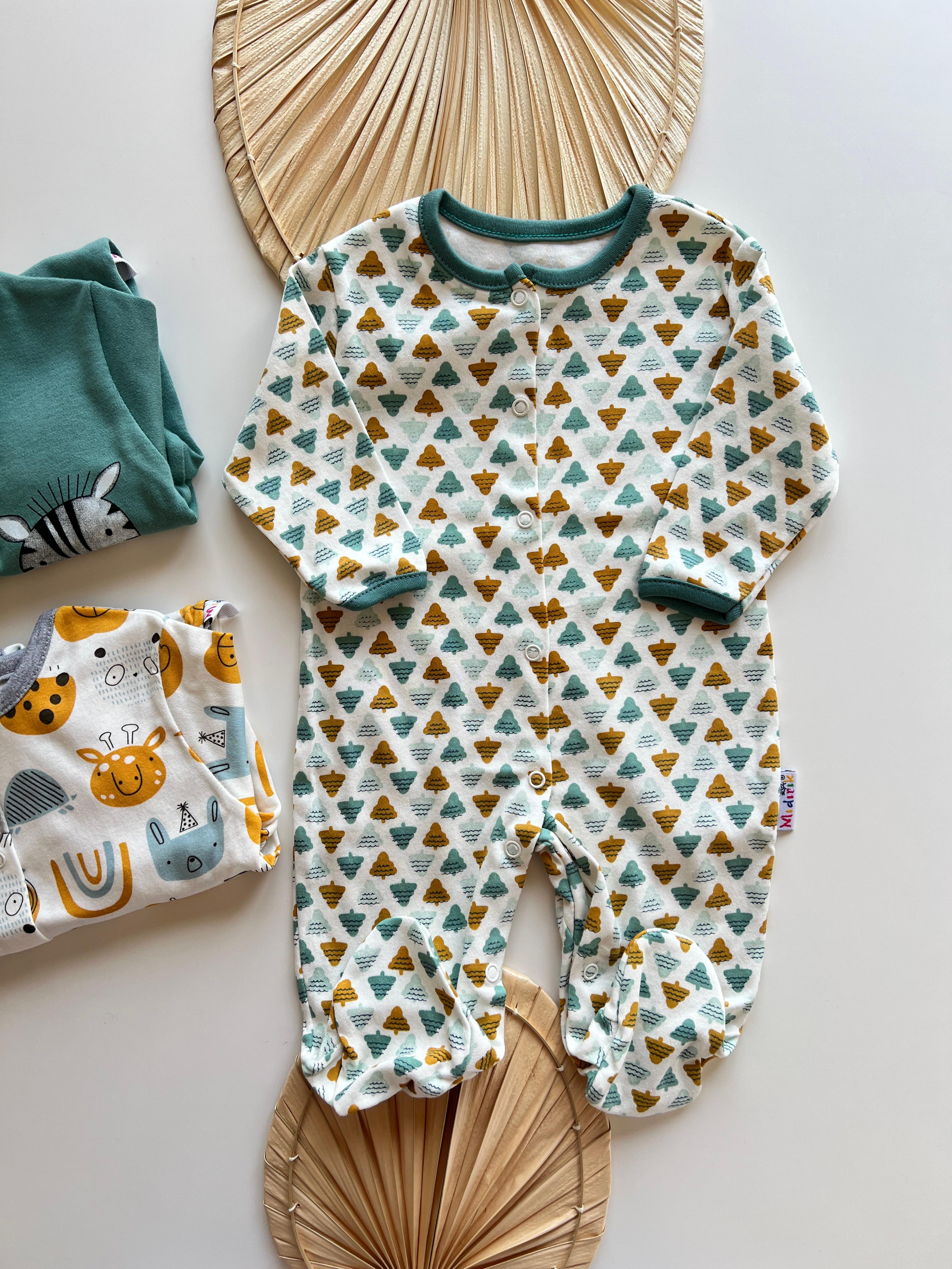 Mini Orman Baskılı Bebek Tulum 3'lü Paket