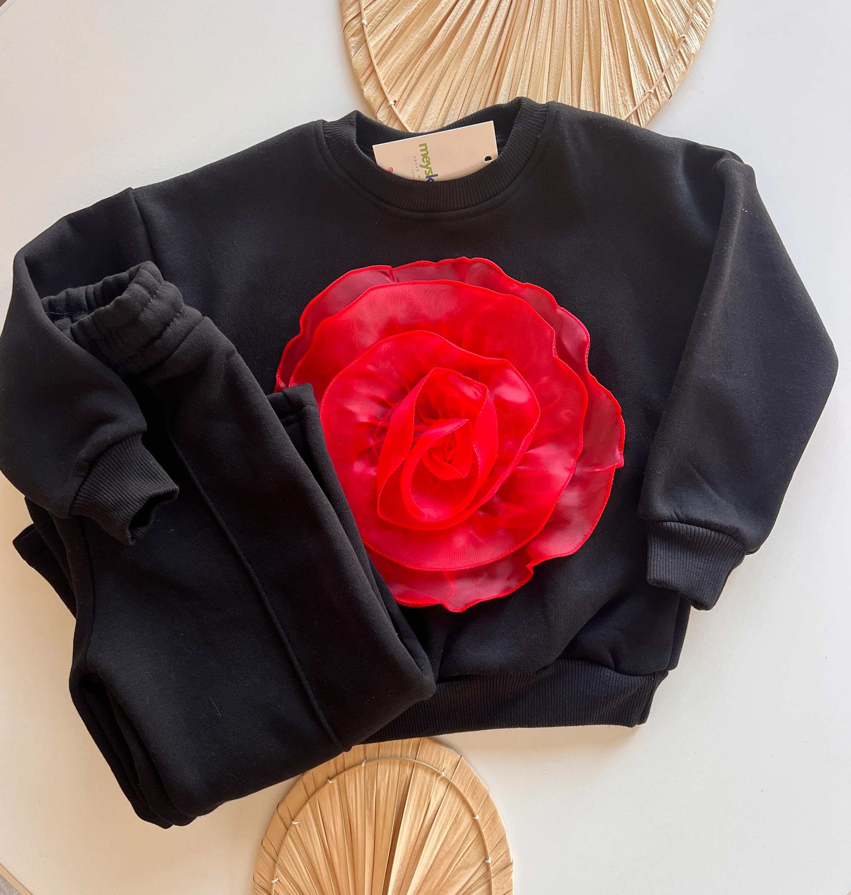 Gül Çiçeği Şardonlu Sweat  Takım