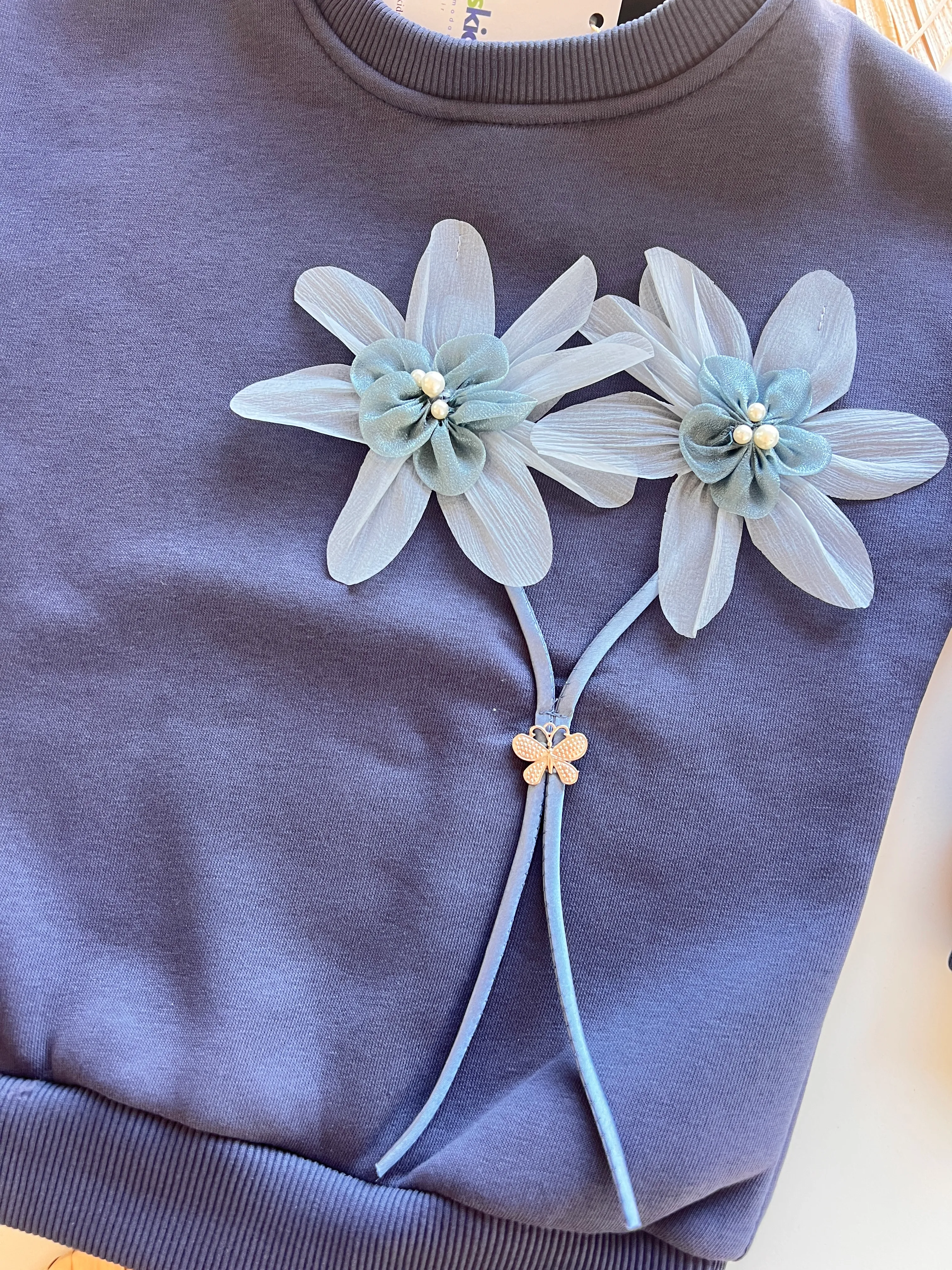 Kelebek Detaylı Şardonlu Kız Çocuk Takım 