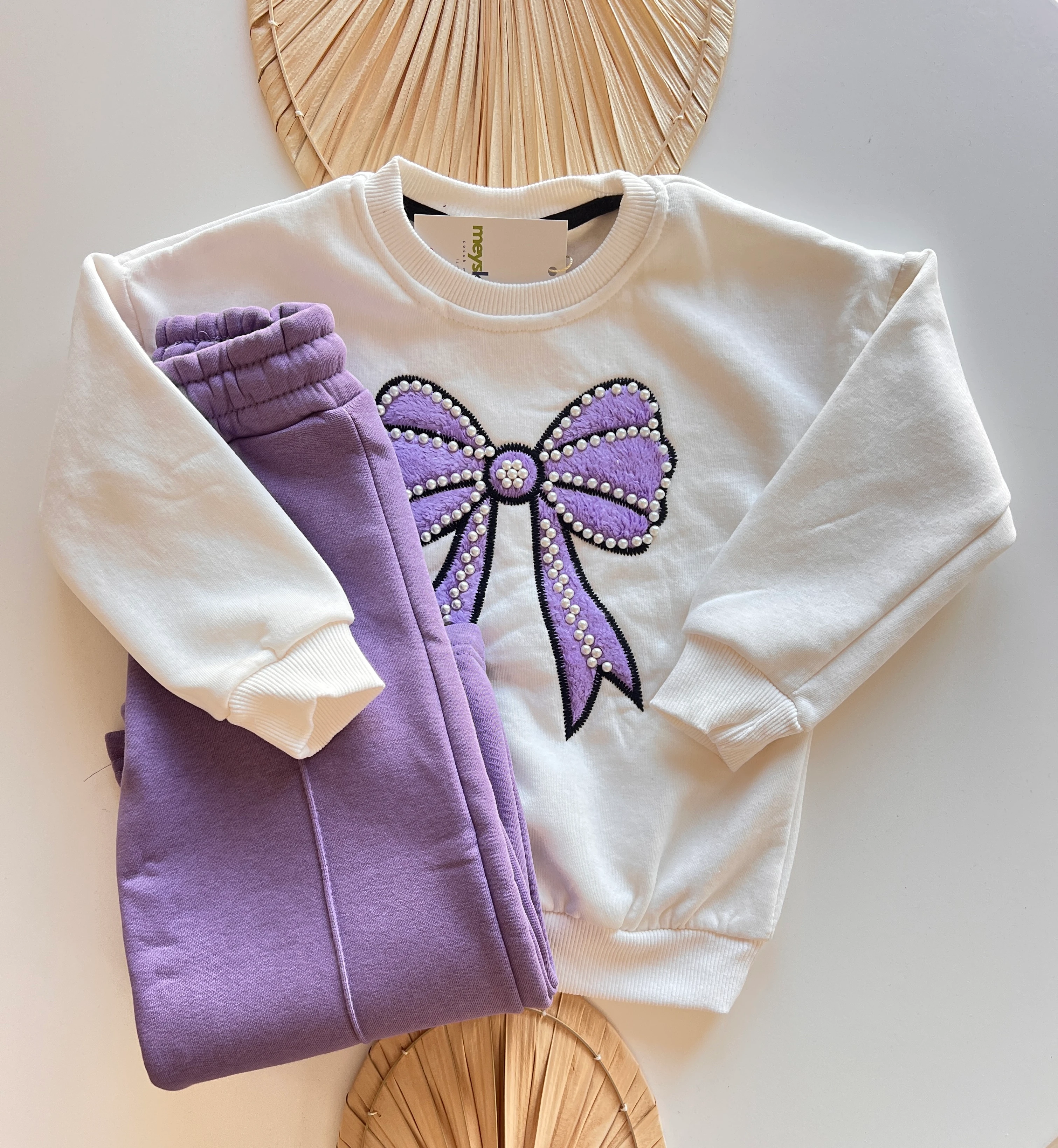 Lila Fiyonk Detaylı Şardonlu Kız Çocuk Takım 