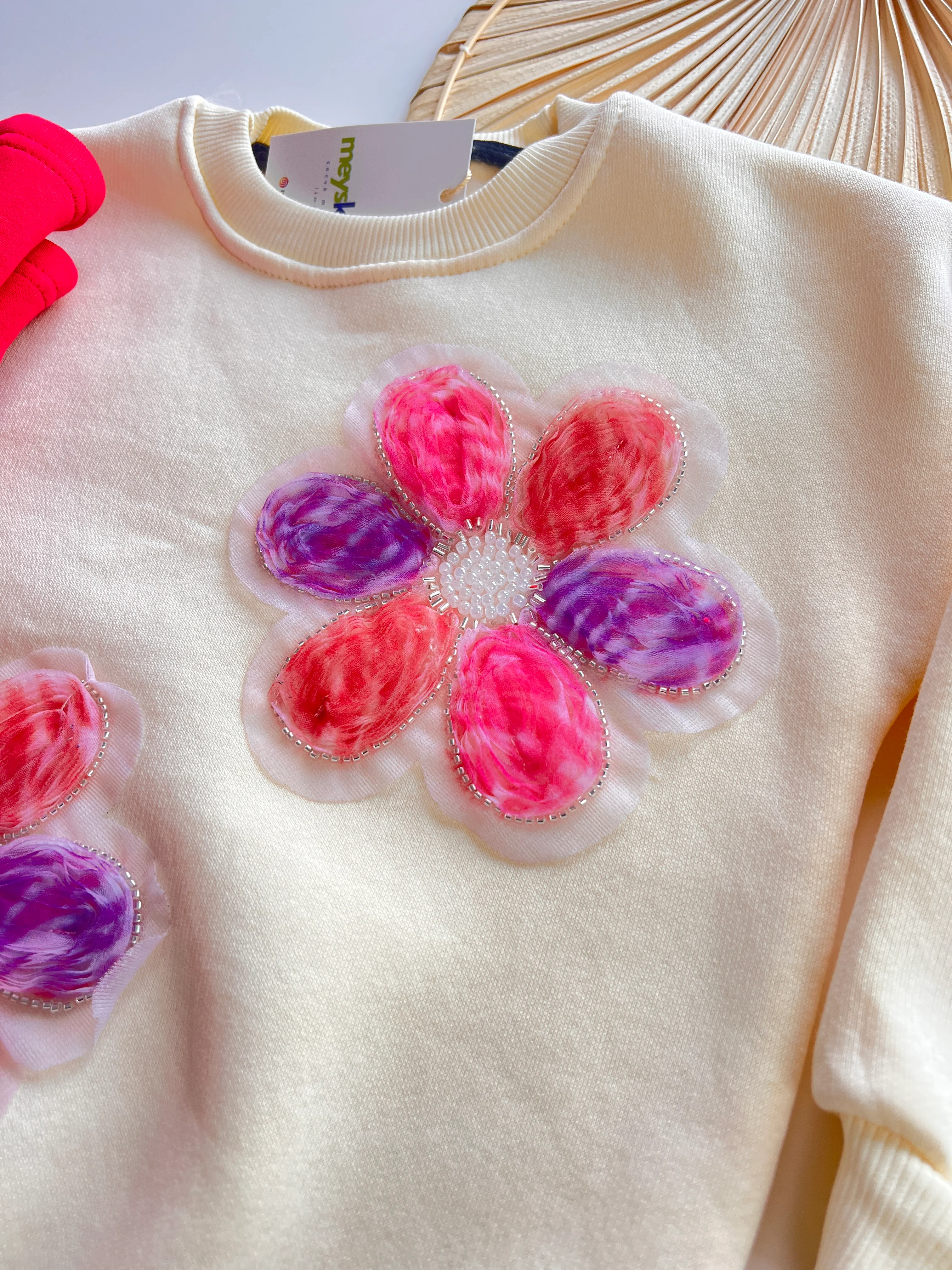 Renkli Çiçek Detaylı Şardonlu Kız Çocuk Takım