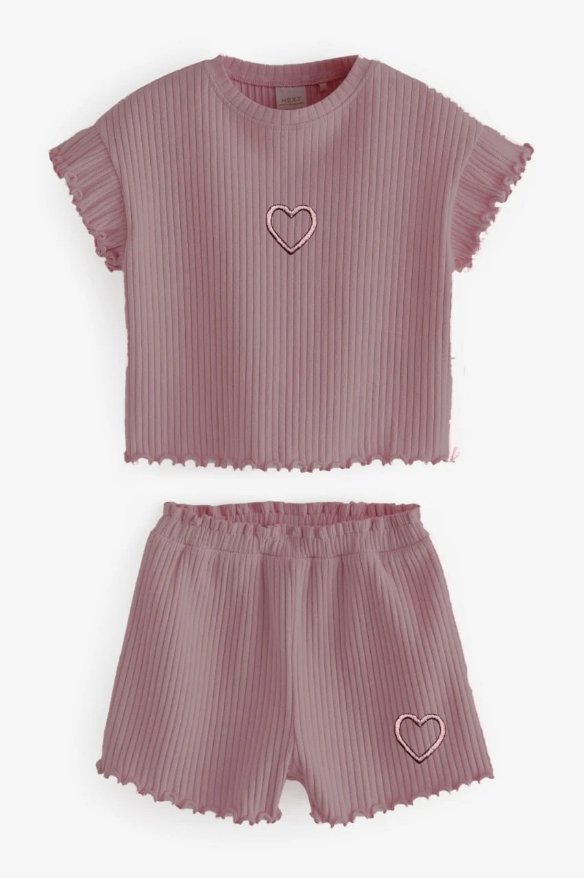 Kaşkorse Kalpli Kız Çocuk Şortlu Takım 