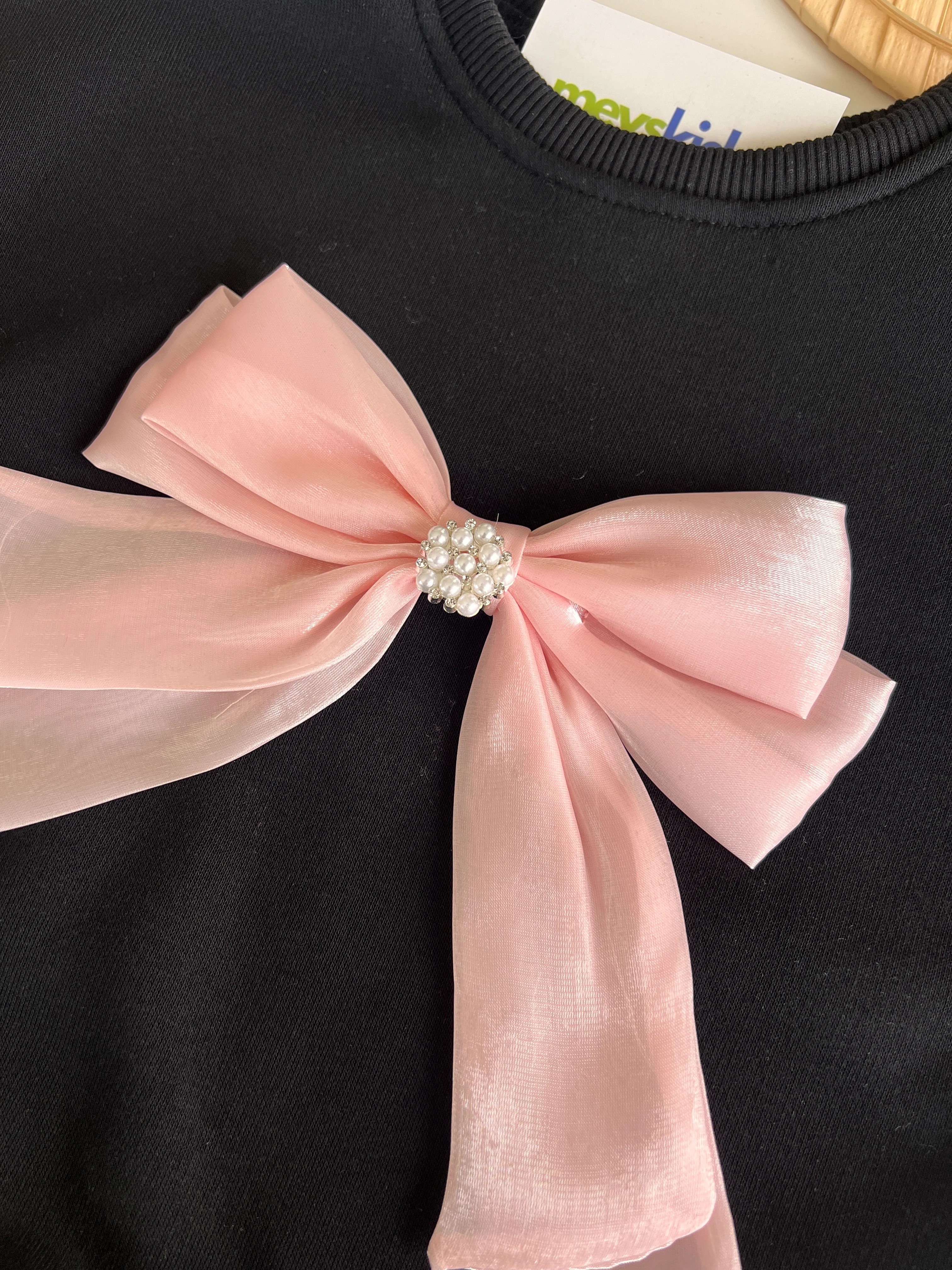 Pembe Fiyonk Detaylı Şardonlu Kız Çocuk Takım 