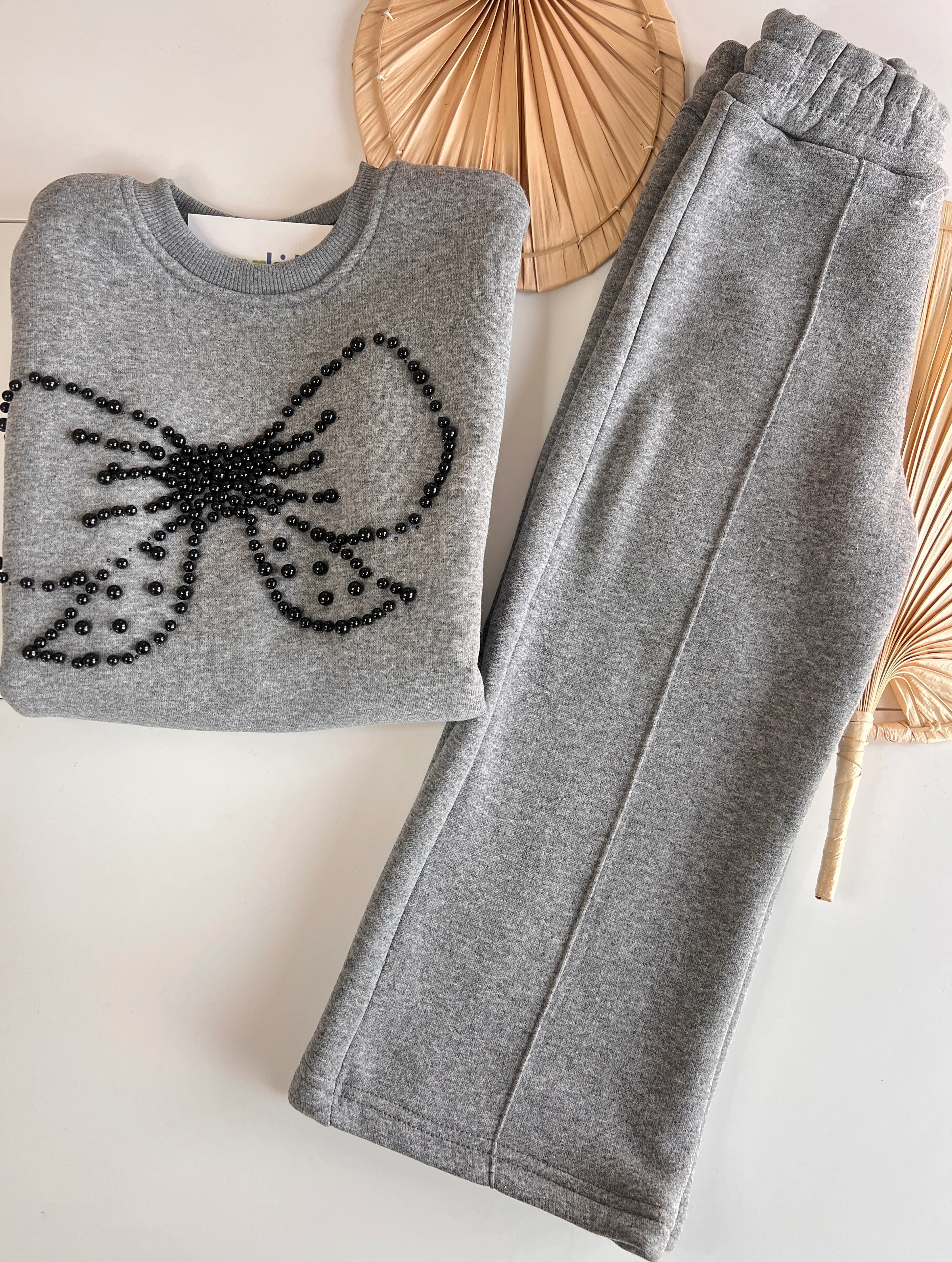 Boncuk Fiyonk Detaylı Şardonlu Kız Çocuk Takım