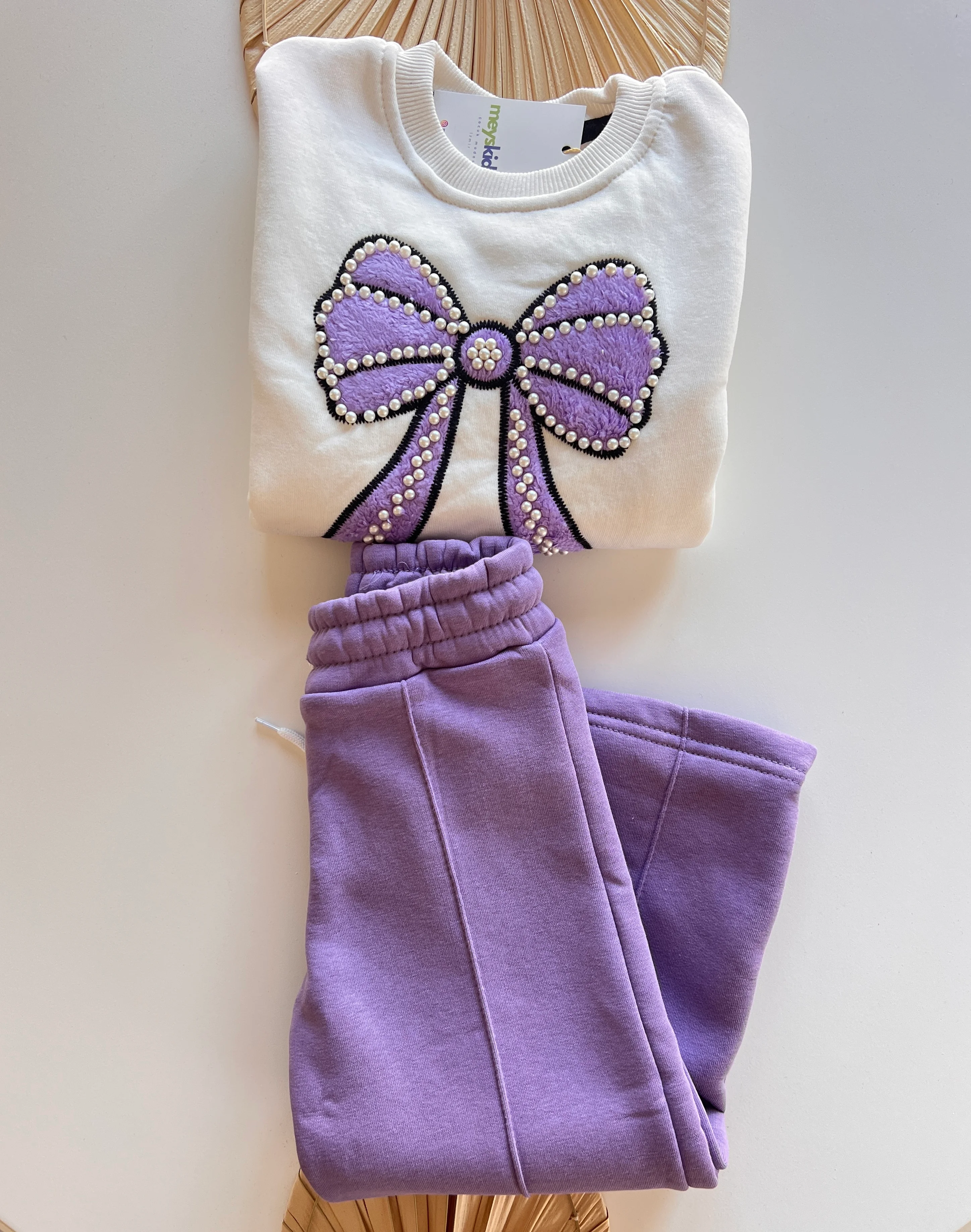 Lila Fiyonk Detaylı Şardonlu Kız Çocuk Takım 