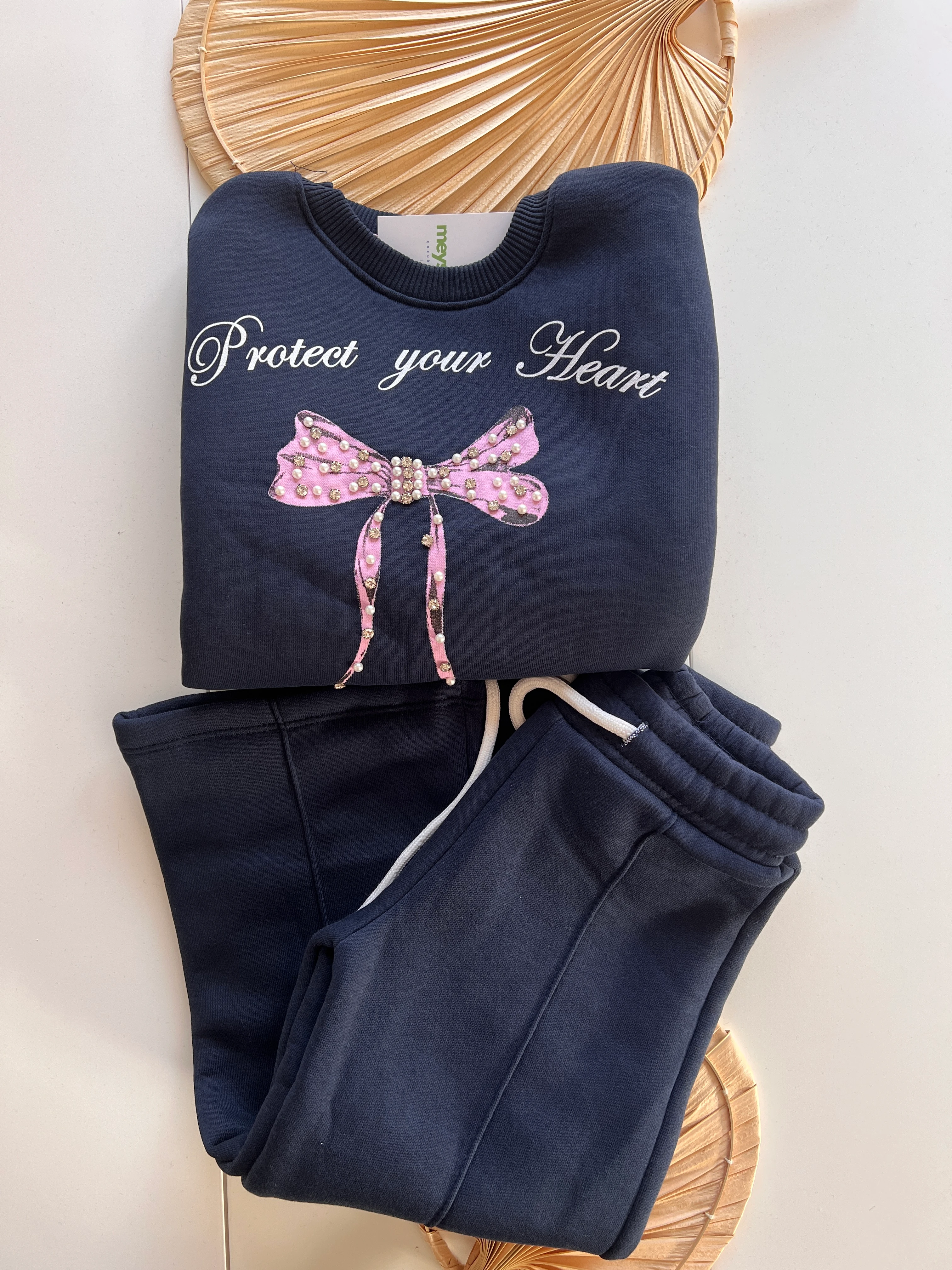 Protect Your Heart Baskılı Şardonlu Kız Çocuk Takım 