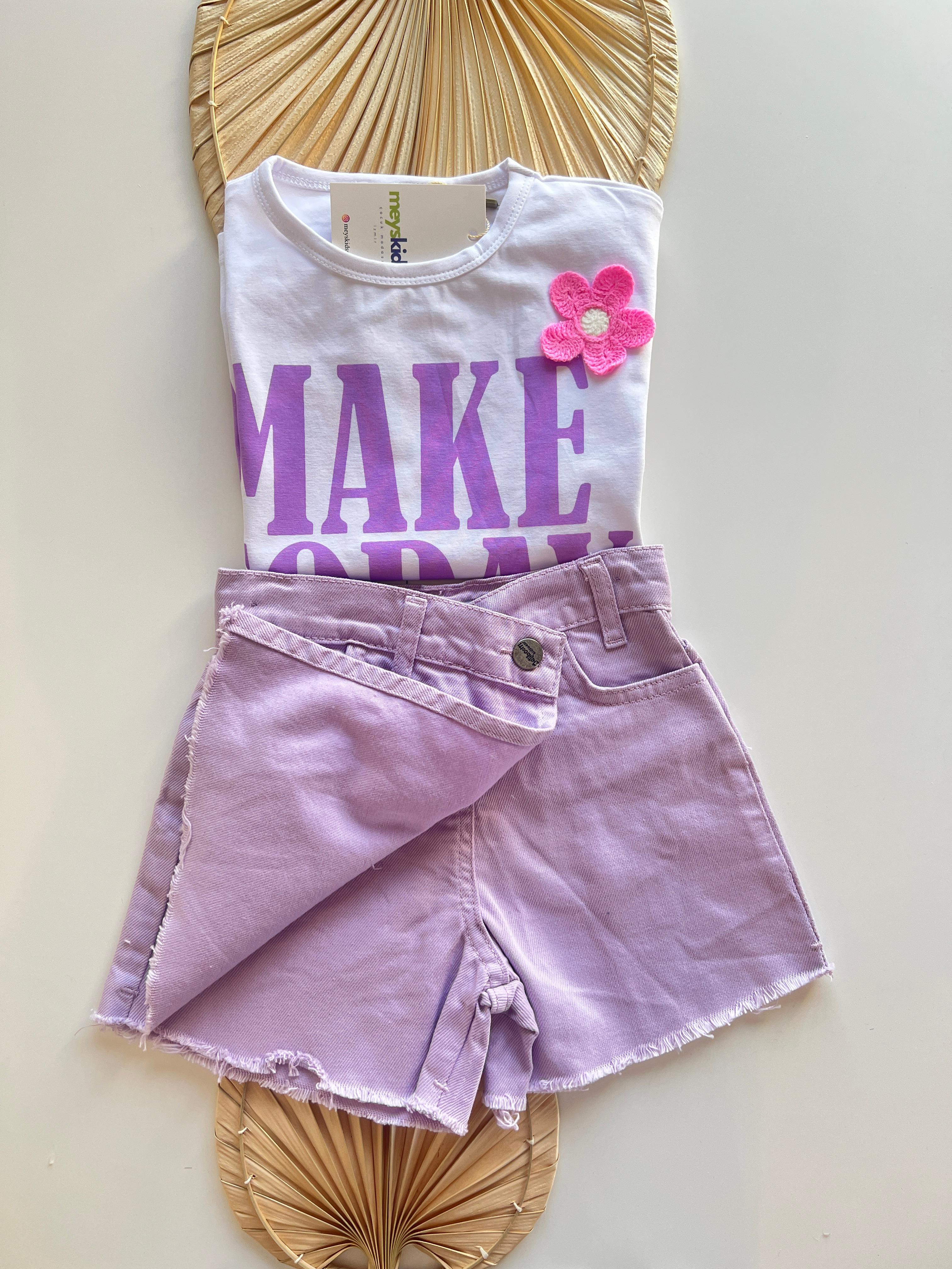Make Today Cool Baskılı Şort Etekli Takım