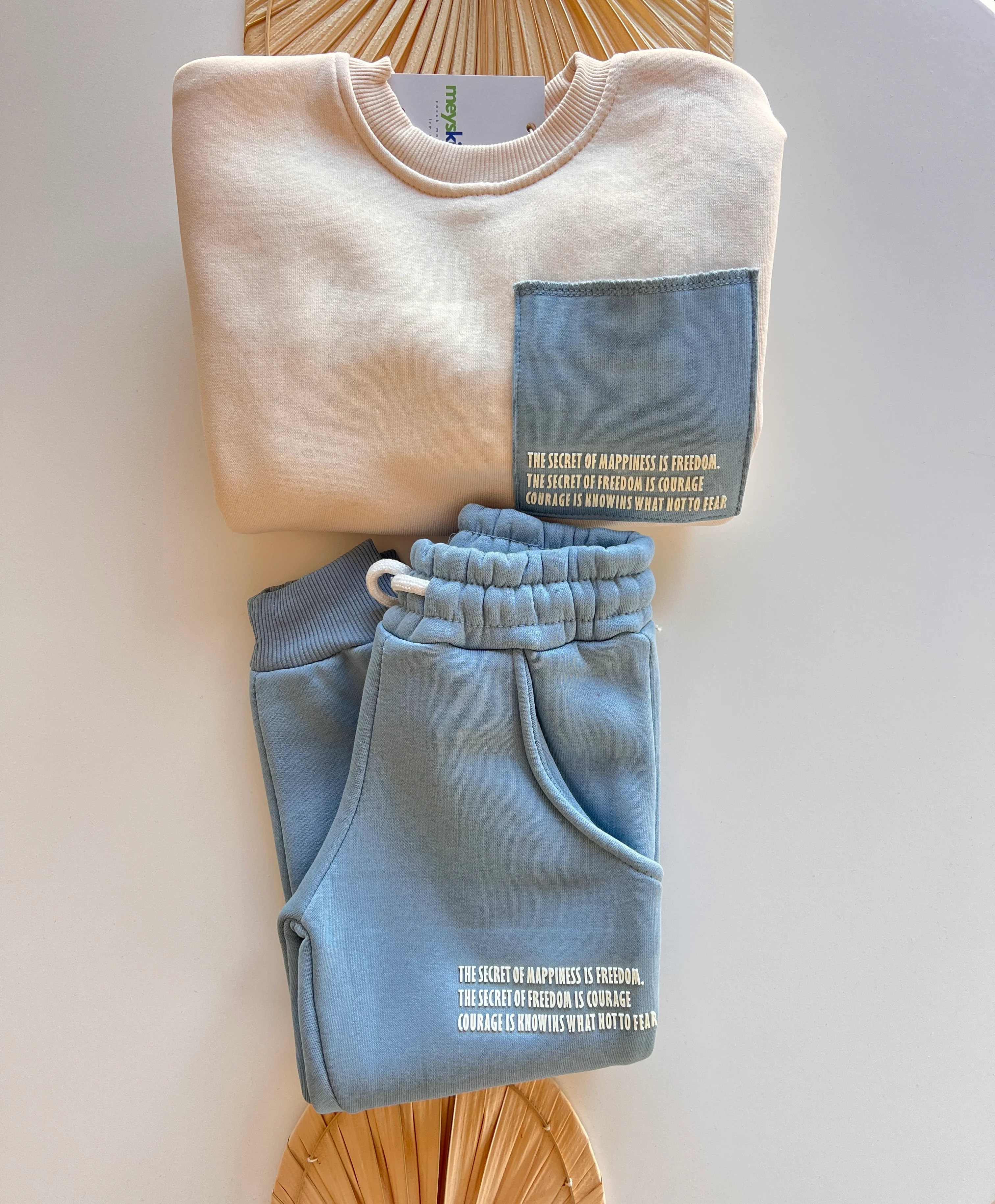 Mavi Cep Detaylı Şardonlu Erkek Çocuk Takım 