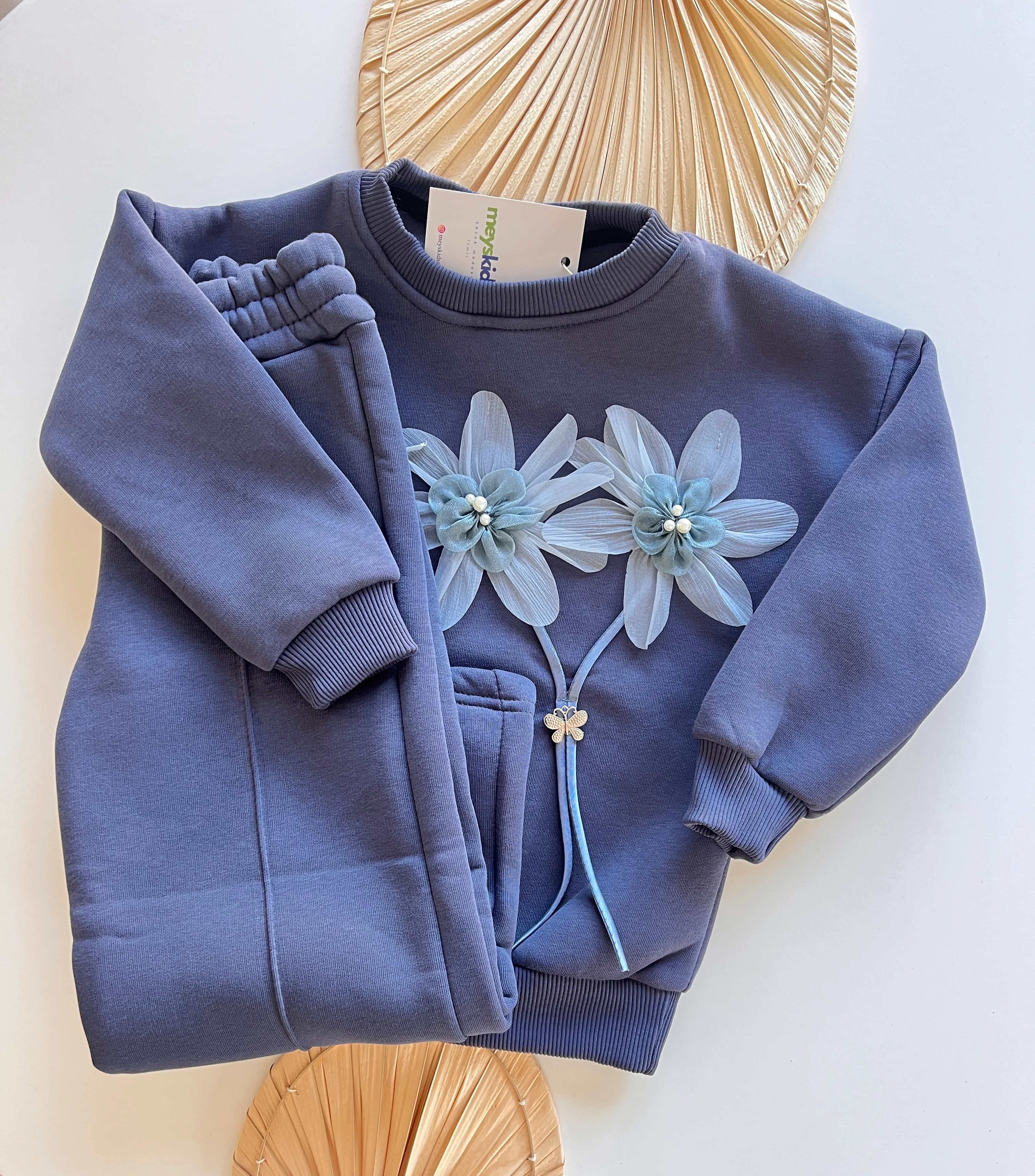 Kelebek Detaylı Şardonlu Kız Çocuk Takım 