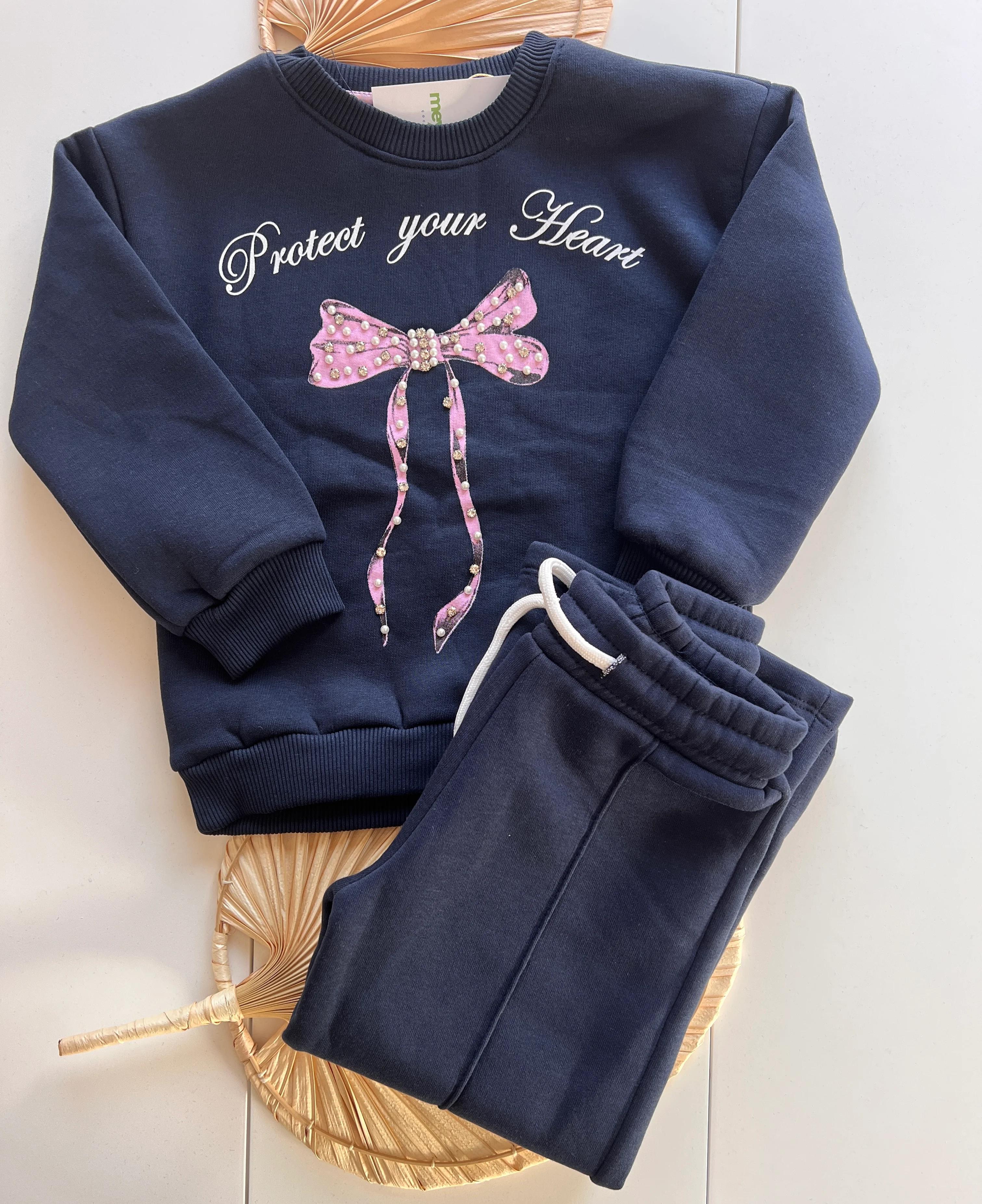 Protect Your Heart Baskılı Şardonlu Kız Çocuk Takım 