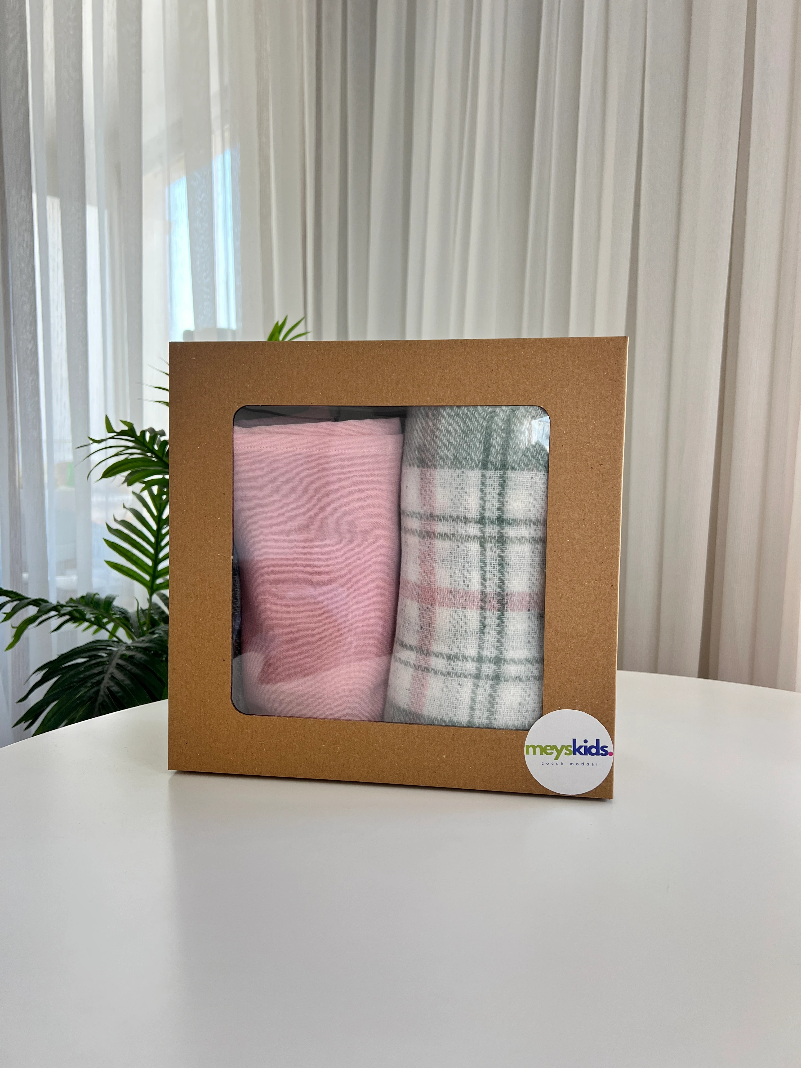 Soft Kare Desen & Müslin Battaniye 3'lü Set - Pembe