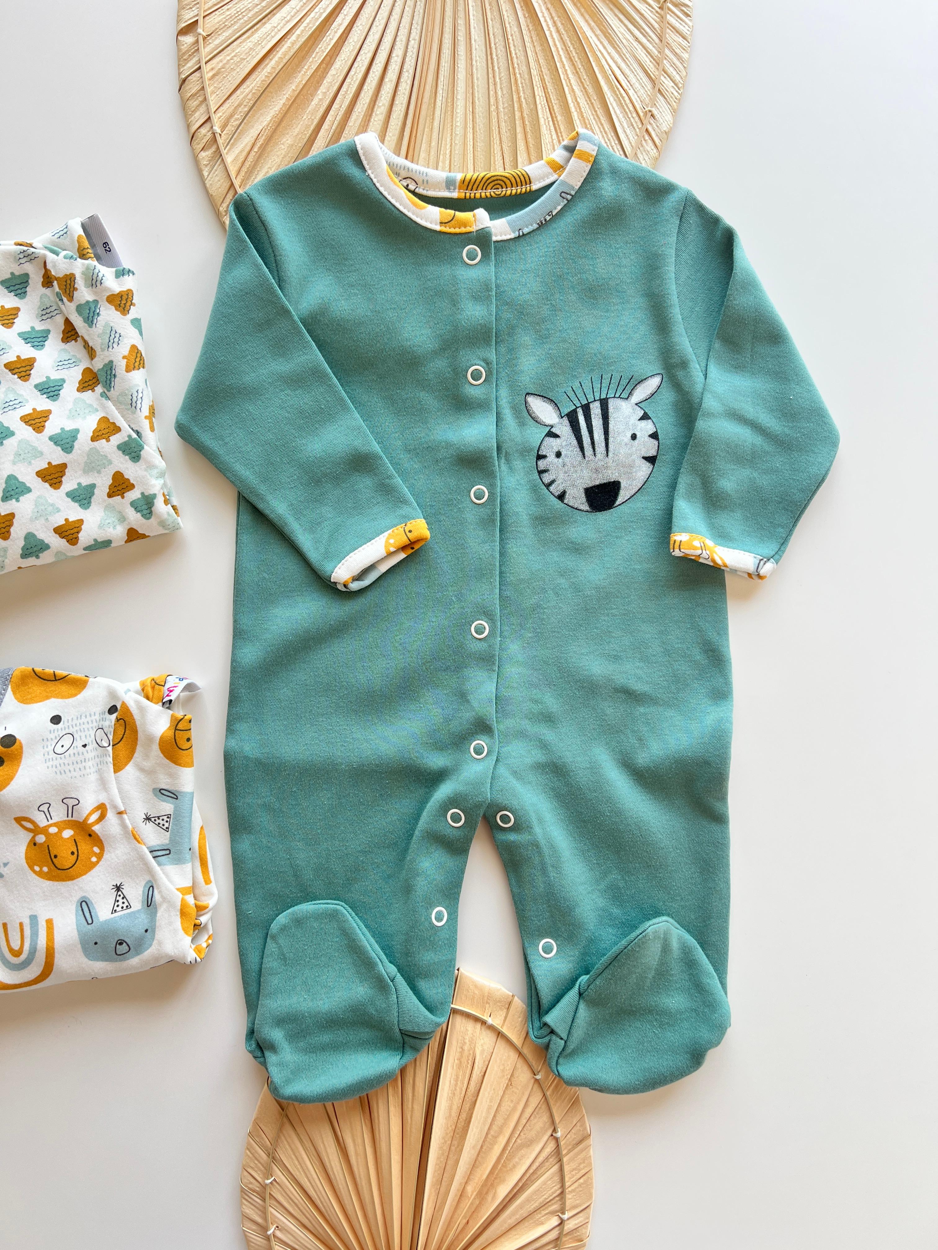 Mini Orman Baskılı Bebek Tulum 3'lü Paket