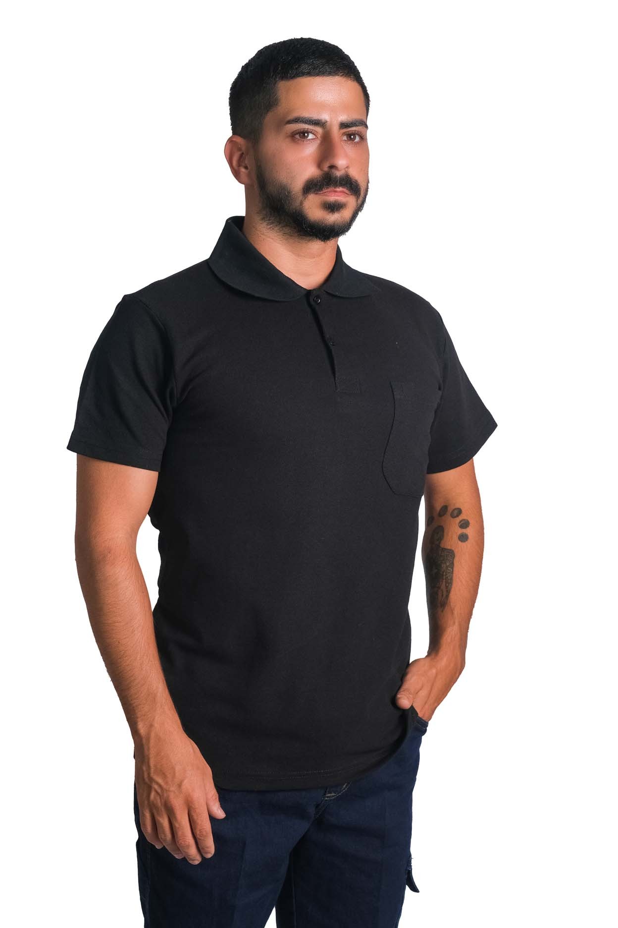 Polo Yaka Open-End T-shirt  Cepli  10 Adet Fiyatıdır - SİYAH