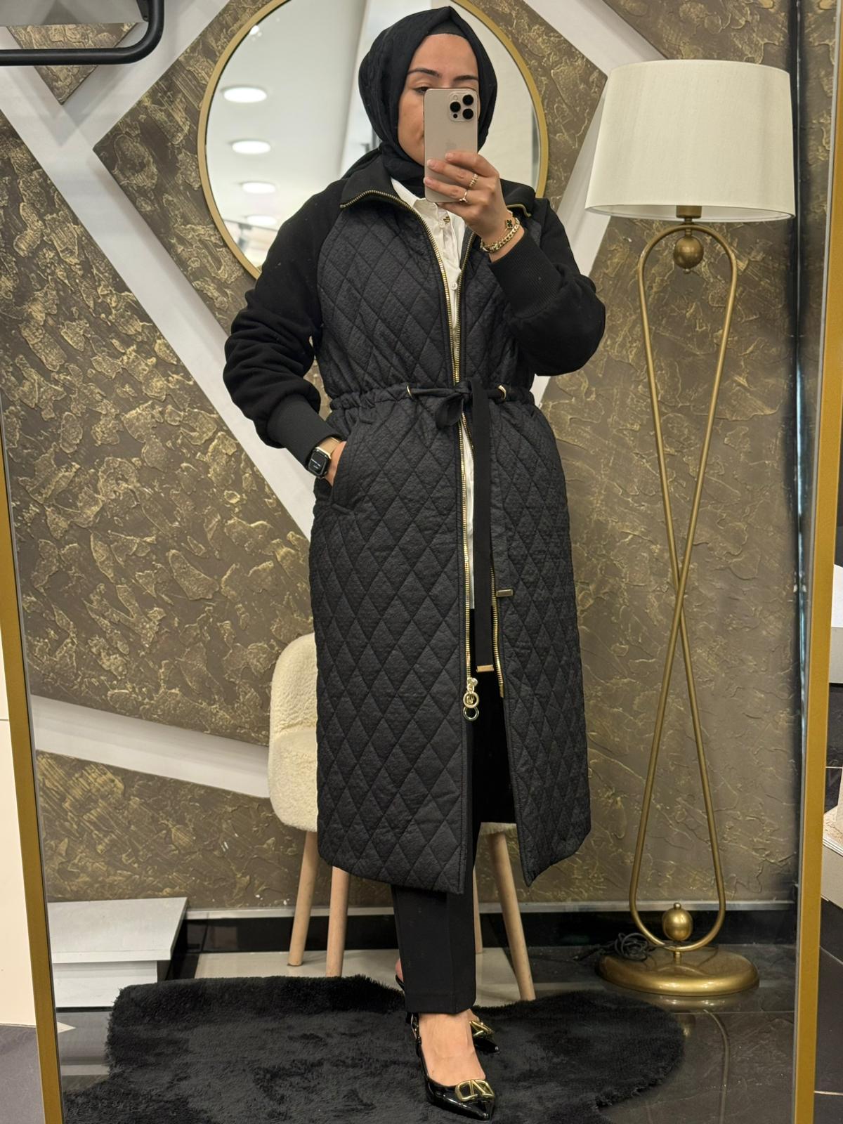 MİSSEMRAMİSS 4960 VELURE KAPİTONE UZUN MONT - SİYAH