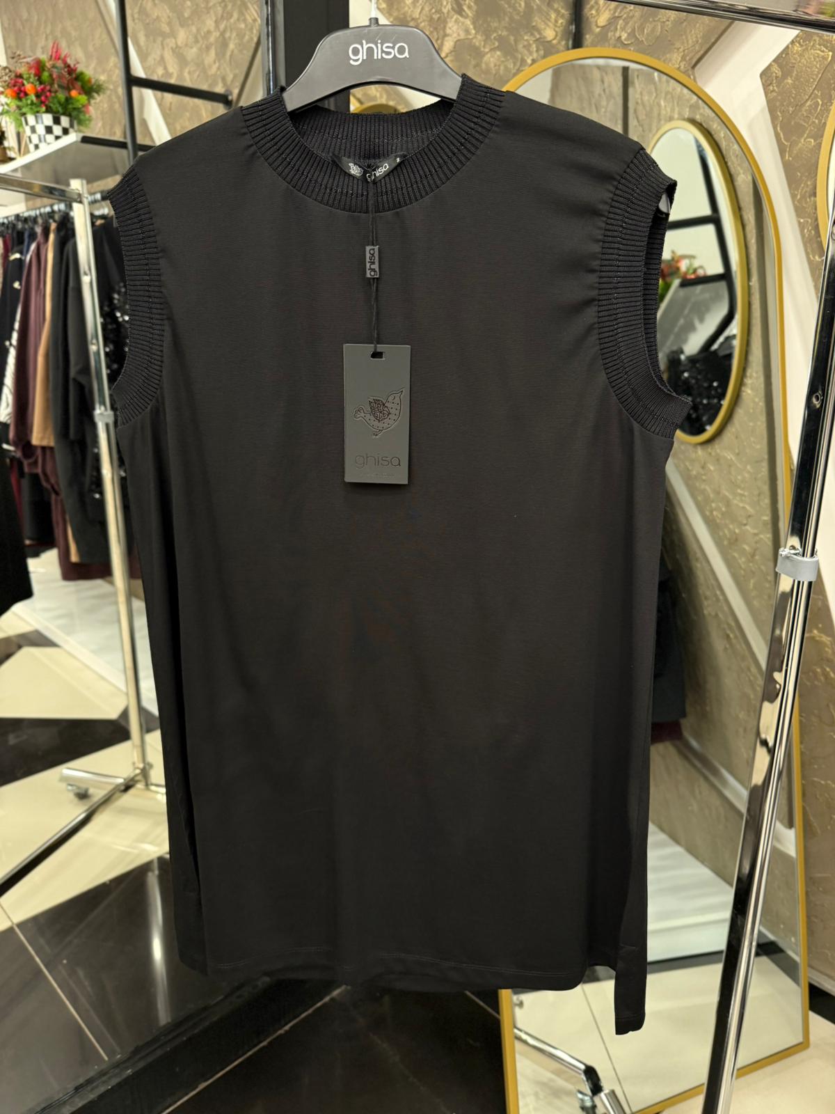 GHİSA 4677 KOLSUZ TUNİK - SİYAH