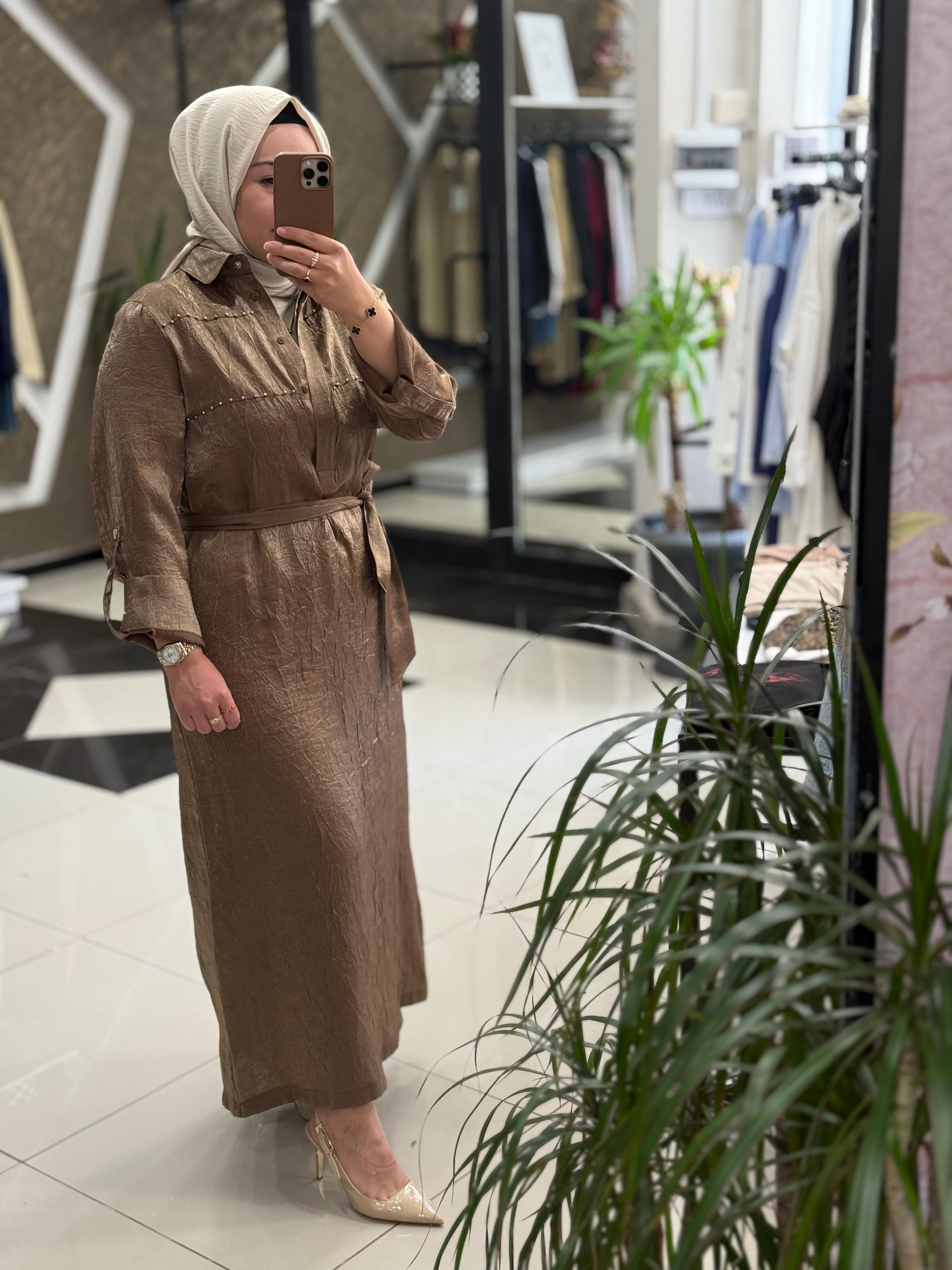 NUSS 2033 ELBİSE - KAHVE