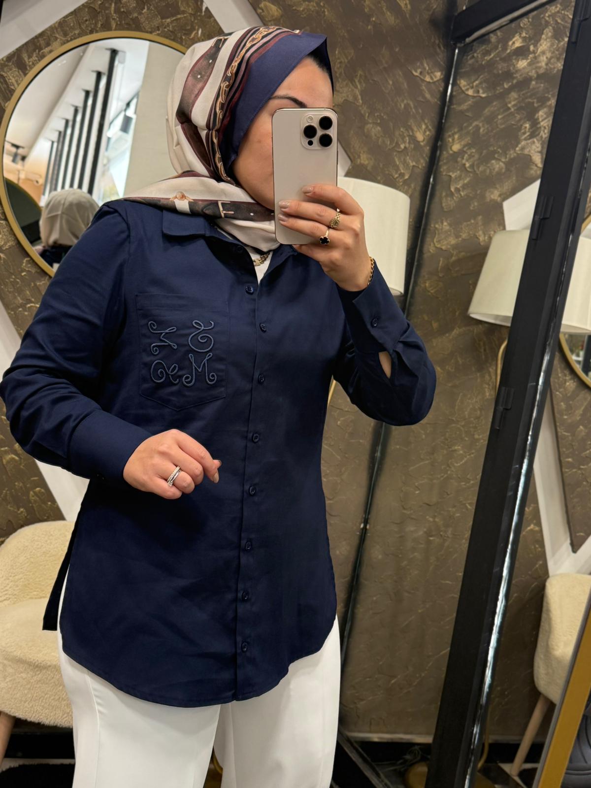 MİSSEMRAMİSS 4890 NAKIŞLI GÖMLEK - LARCİVERT