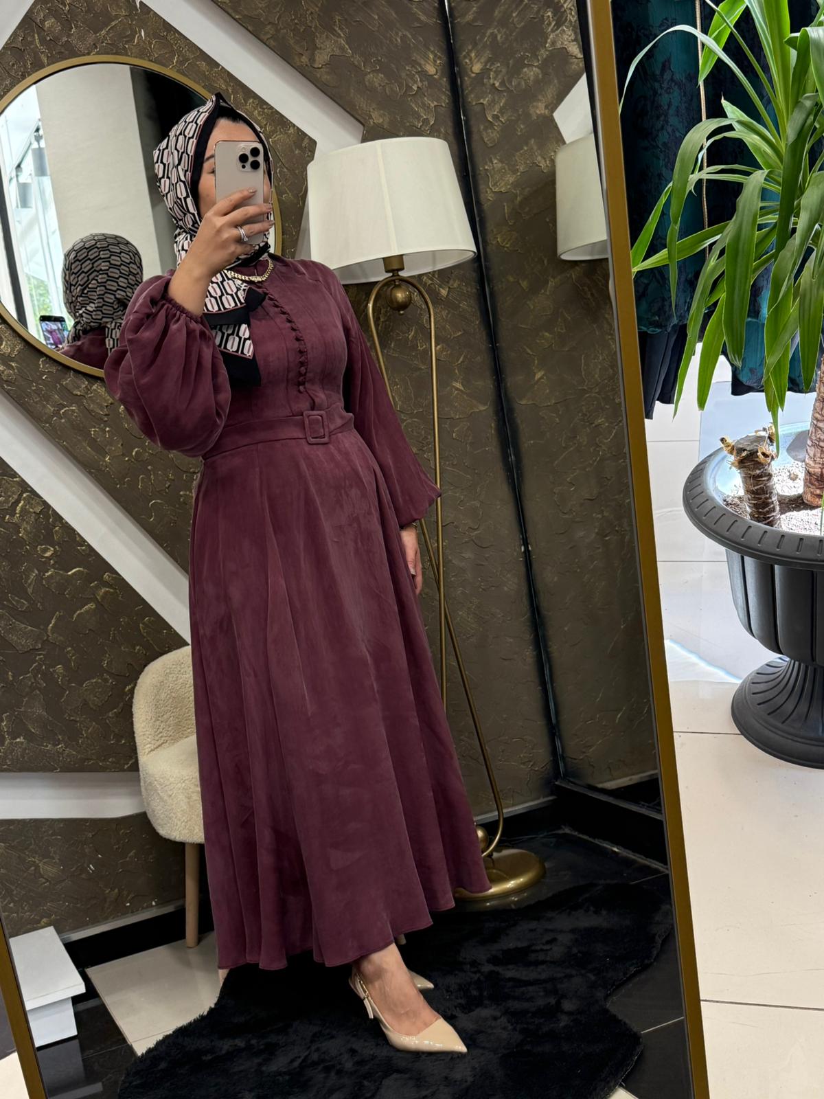 TERZİ DÜKKANI GLORIA YARIM BRİTLİ ELBİSE - BORDO