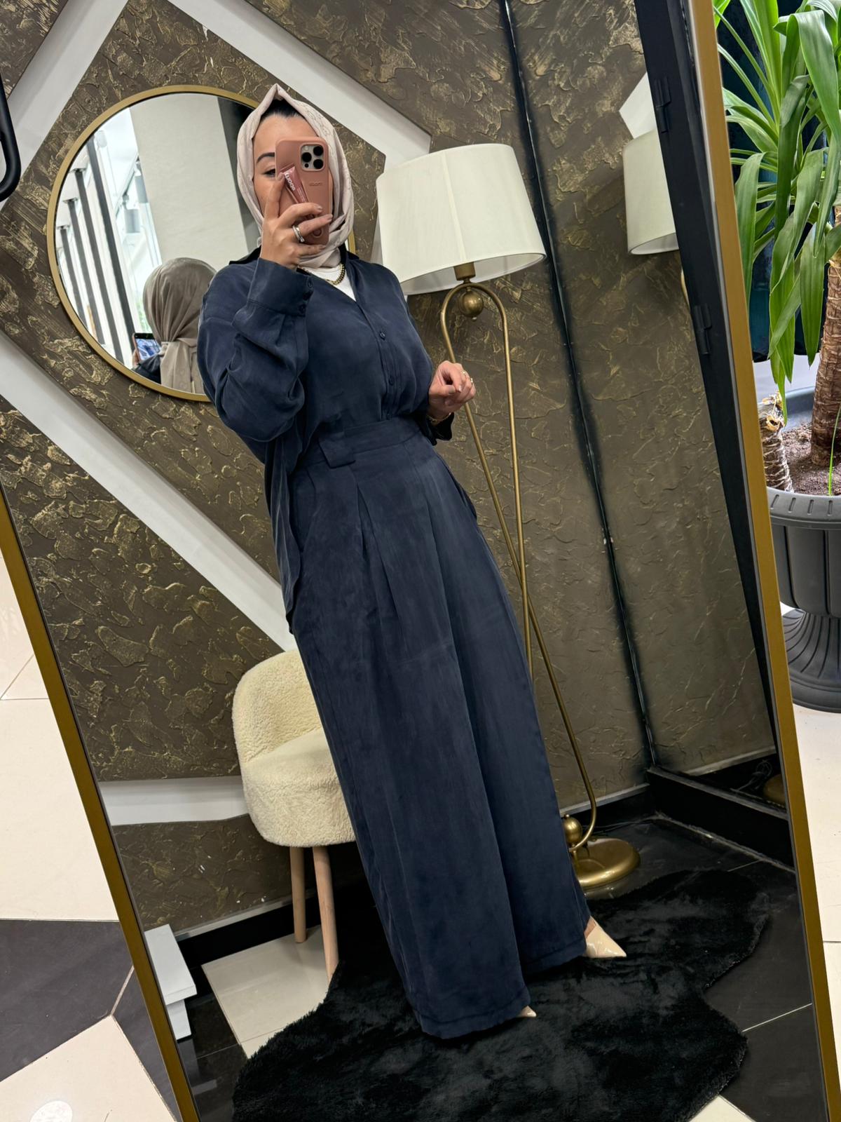 TERZİ DÜKKANI PRİME TAŞLANMIŞ İPEK PİLE DETAY PANTOLON GÖMLEK TAKIM