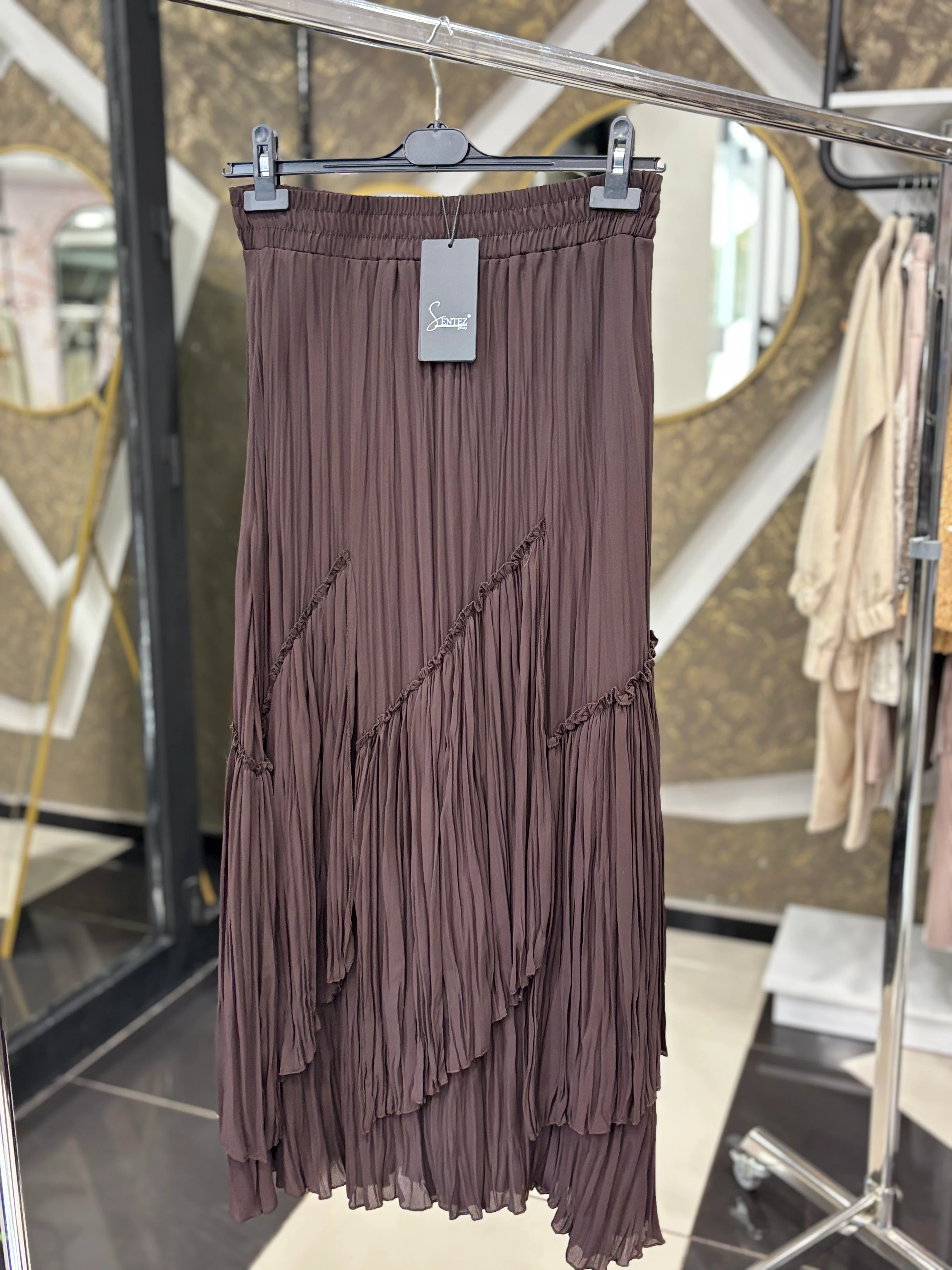 SENTEZ 5475 VİOLA PARÇALI KIRIŞTIRMA ETEK - KAHVE