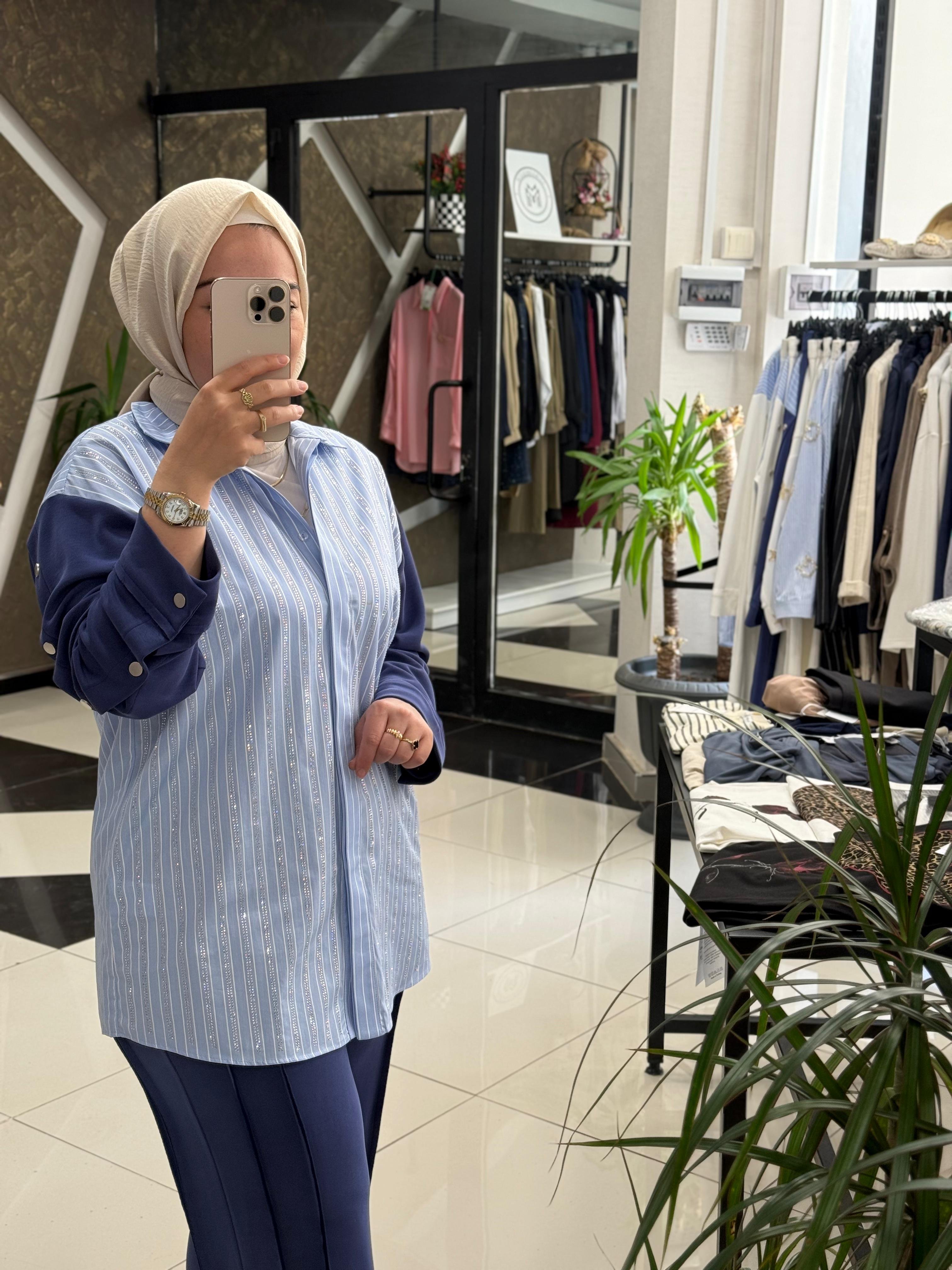 GHİSA 4868  GÖMLEKLİ TAKIM - LACİVERT ÇİZGİLİ