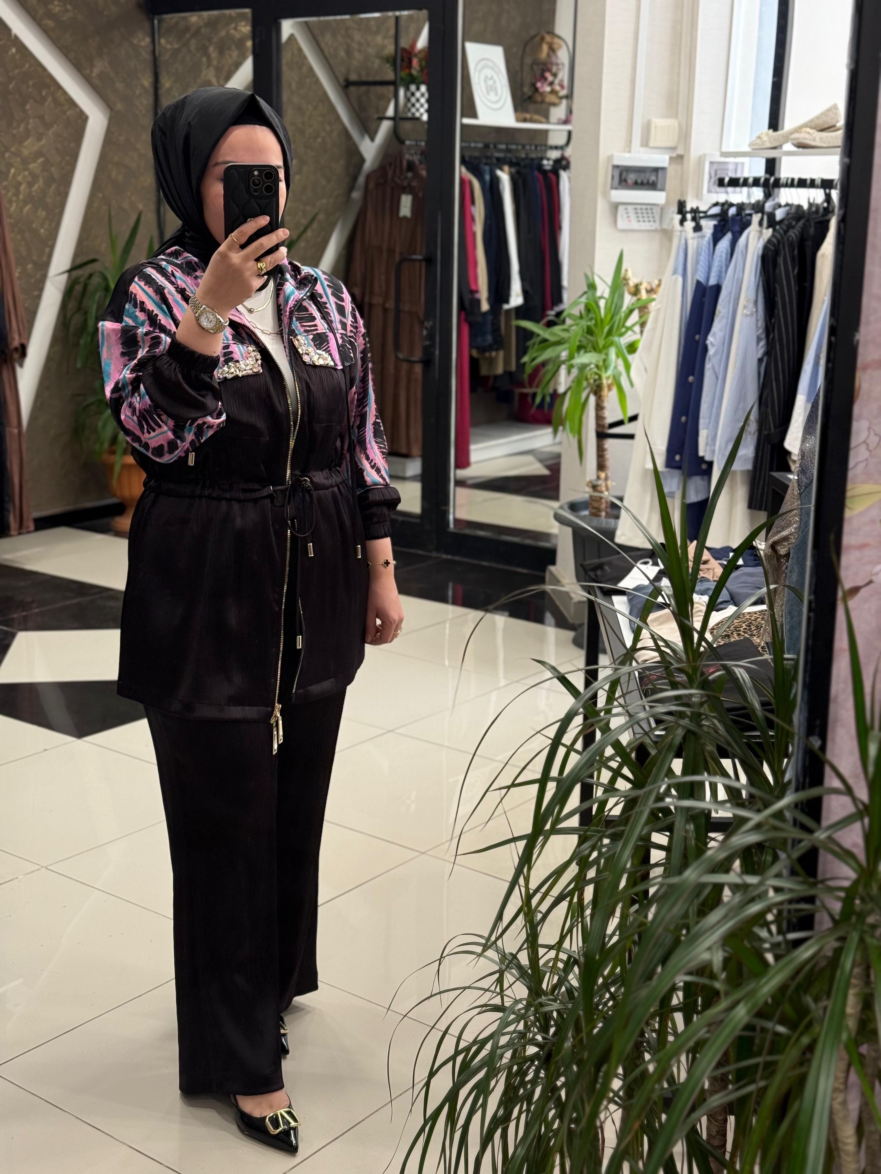 MİSSEMRAMİSS 4840 PURPLE TAKIM - SİYAH DESENLİ