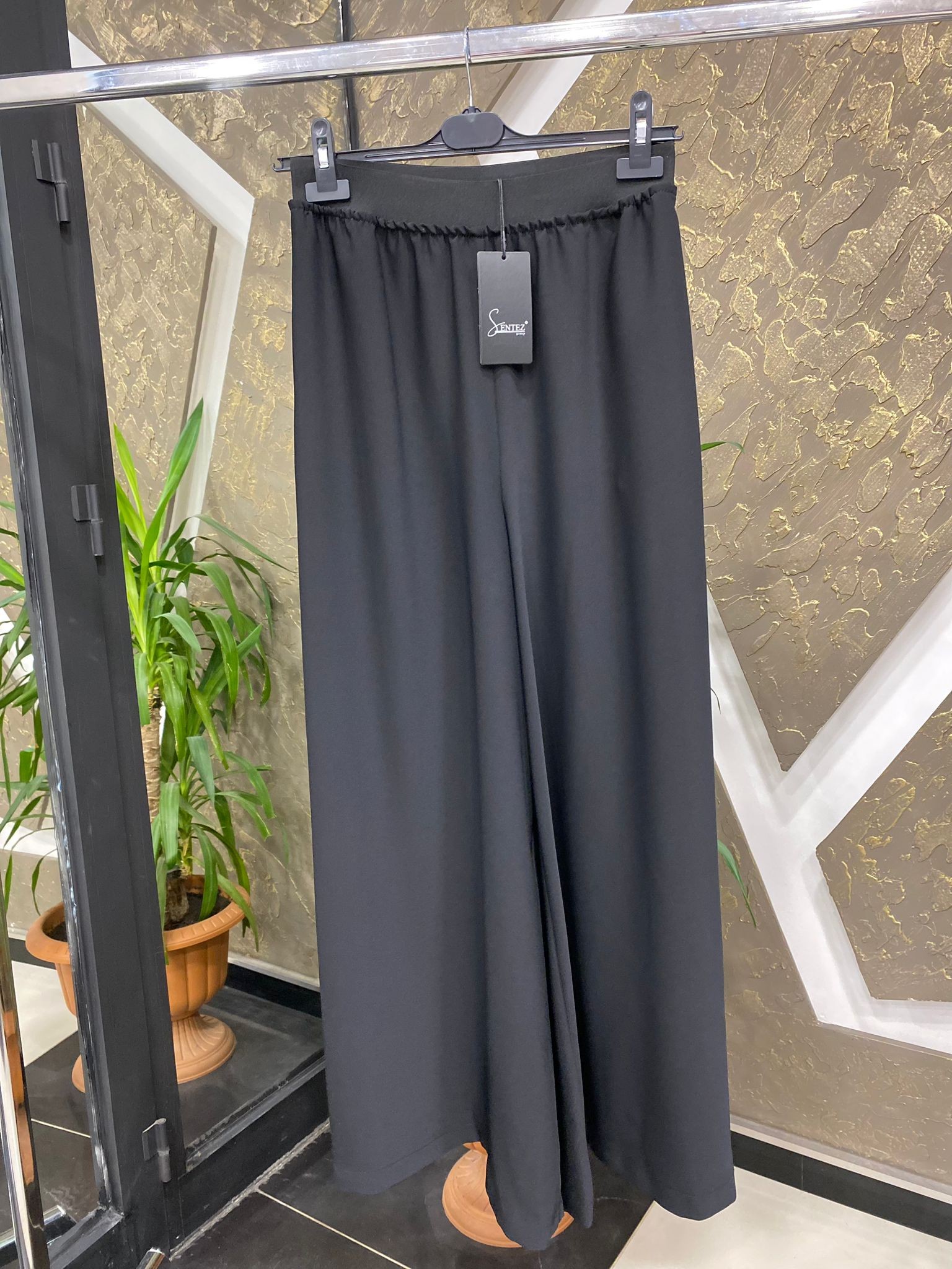 SENTEZ 5561 LOGOS GENİŞ PAÇA PANTOLON - SİYAH