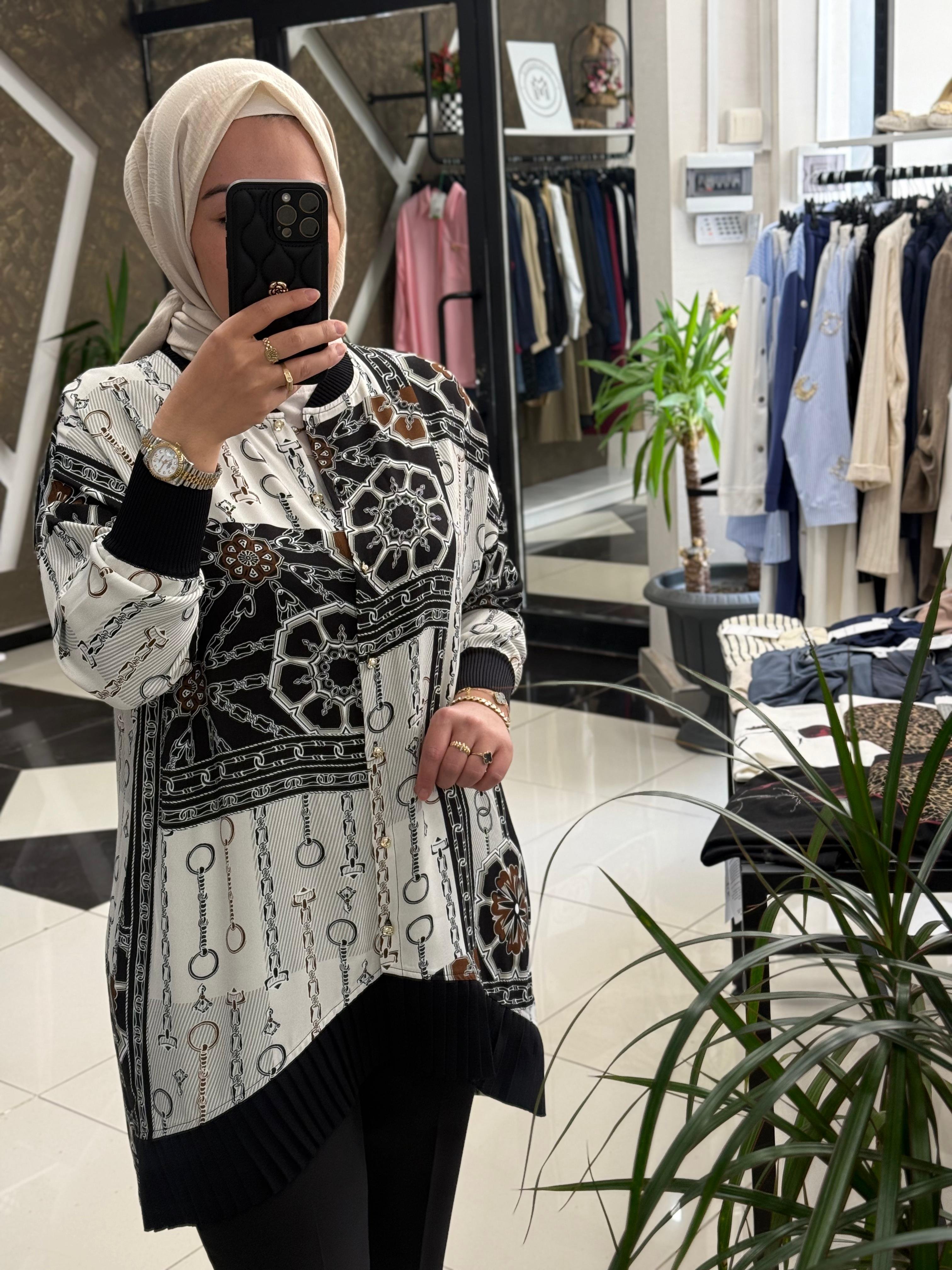 GHİSA 3164 HIRKA TUNİK - ZİNCİR DESENLİ SİYAH