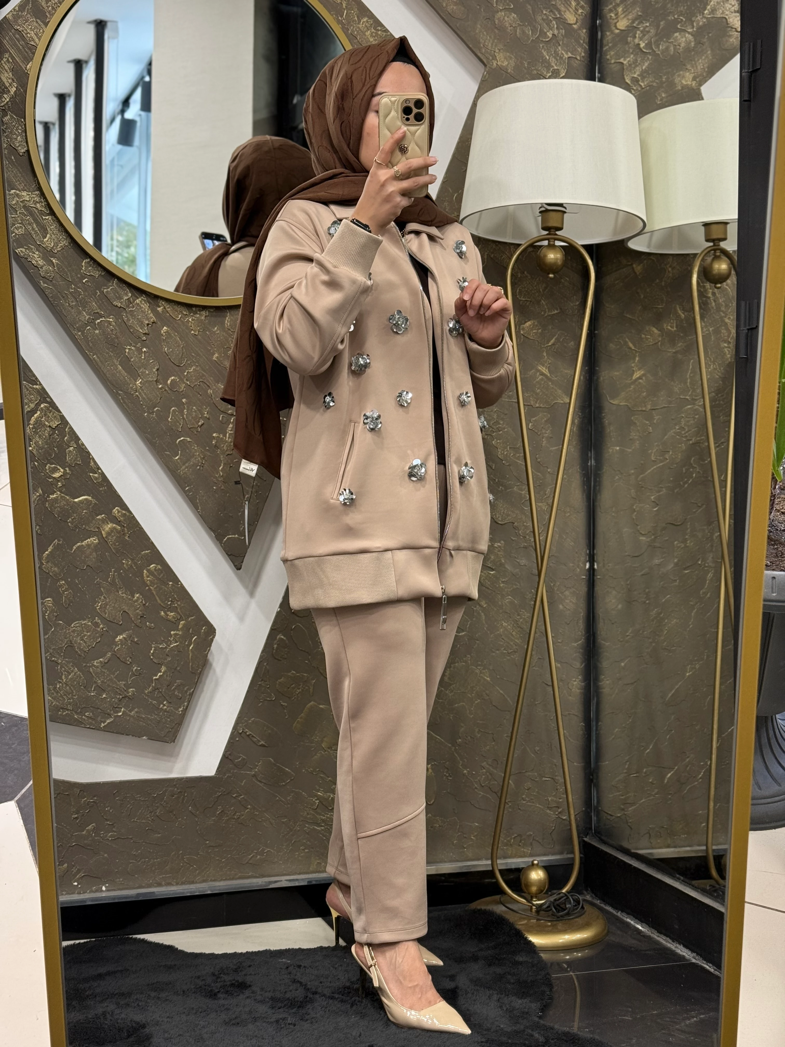 MİSSEMRAMİS SCUBA İŞLEMELİ BOMBER CEKET TAKIM 4887 - BEJ