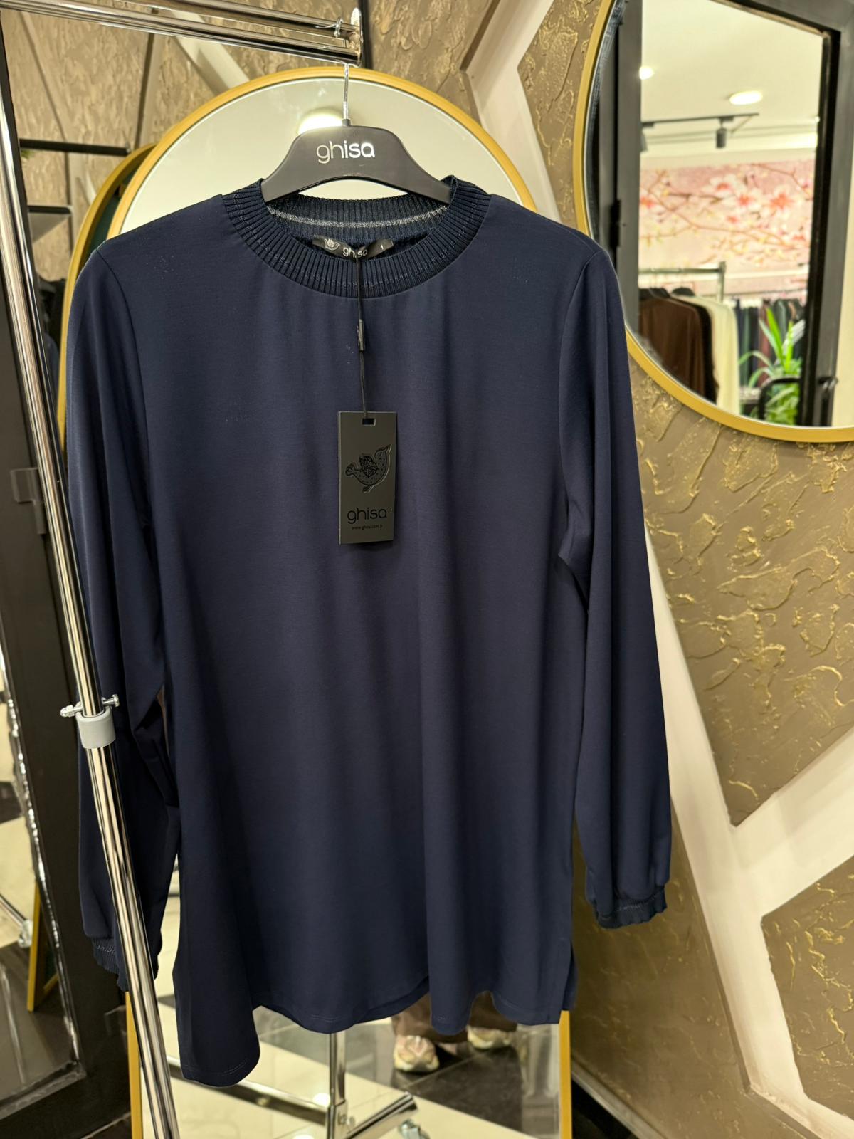 GHİSA 4829 UZUN KOL SİMLİ TUNİK - LACİVERT