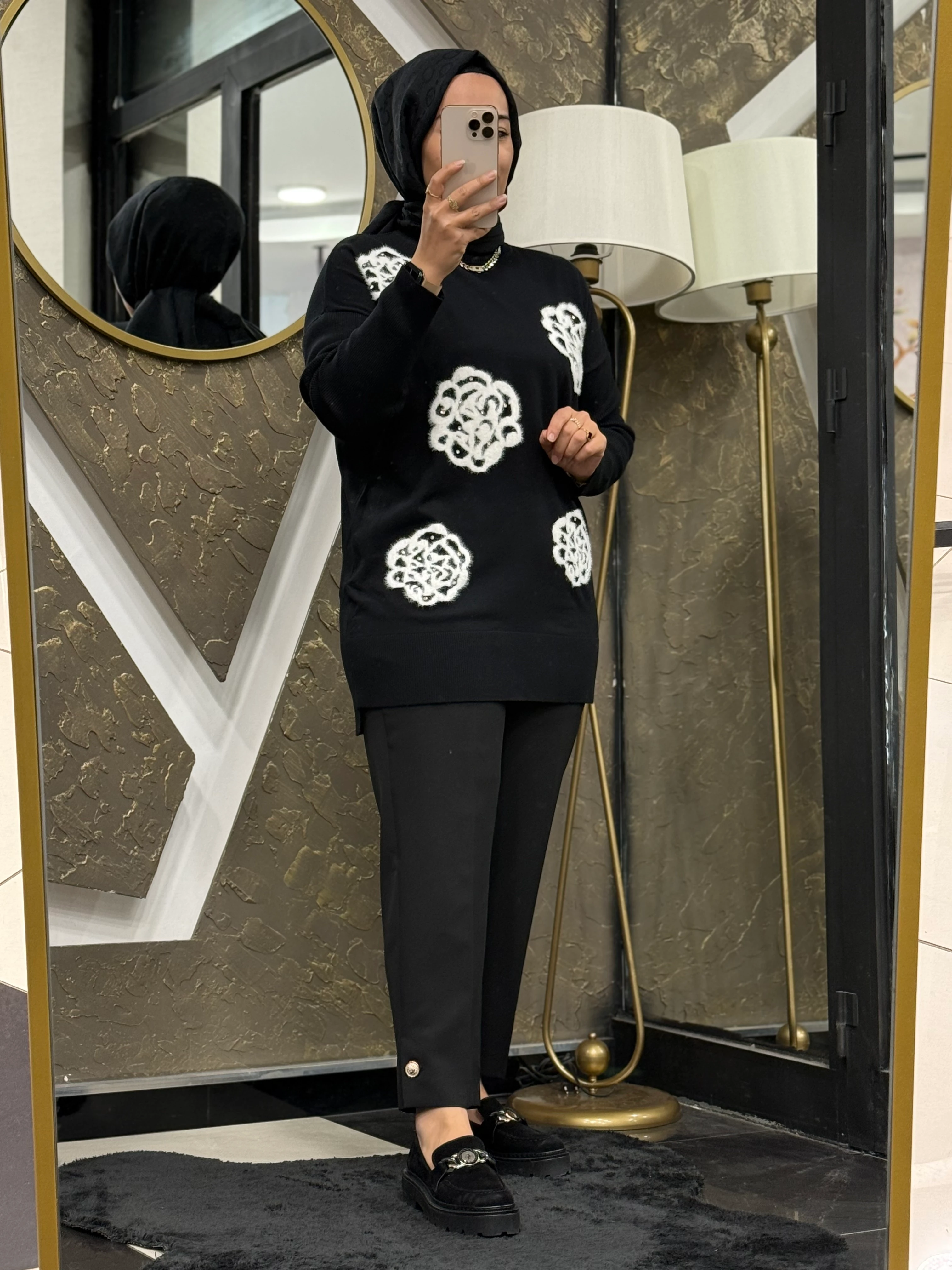 GHİSA 4862 İŞLEMELİ TUNİK - Siyah beyaz