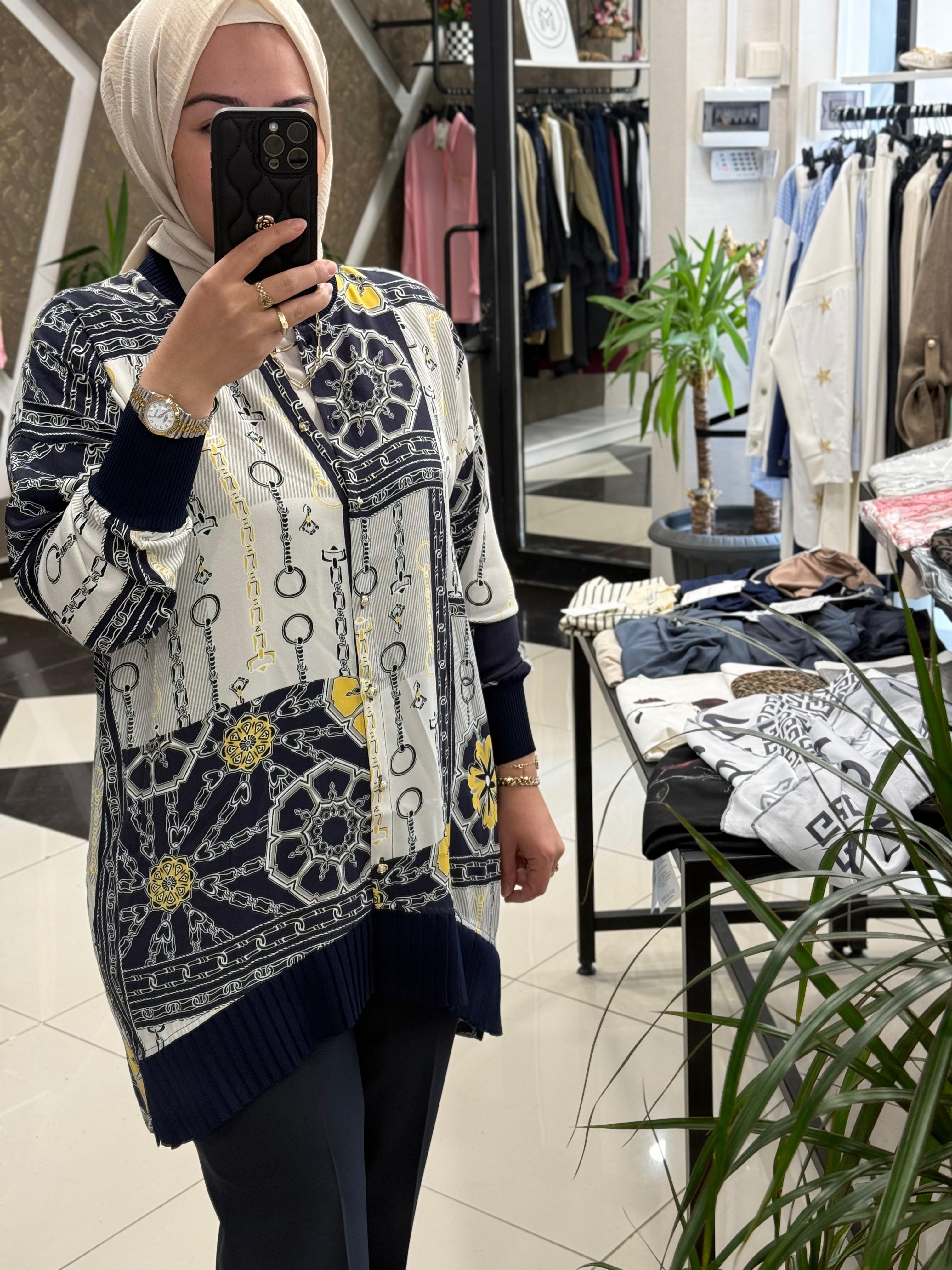GHİSA 3164 HIRKA TUNİK - ZİNCİR DESENLİ LACİVERT