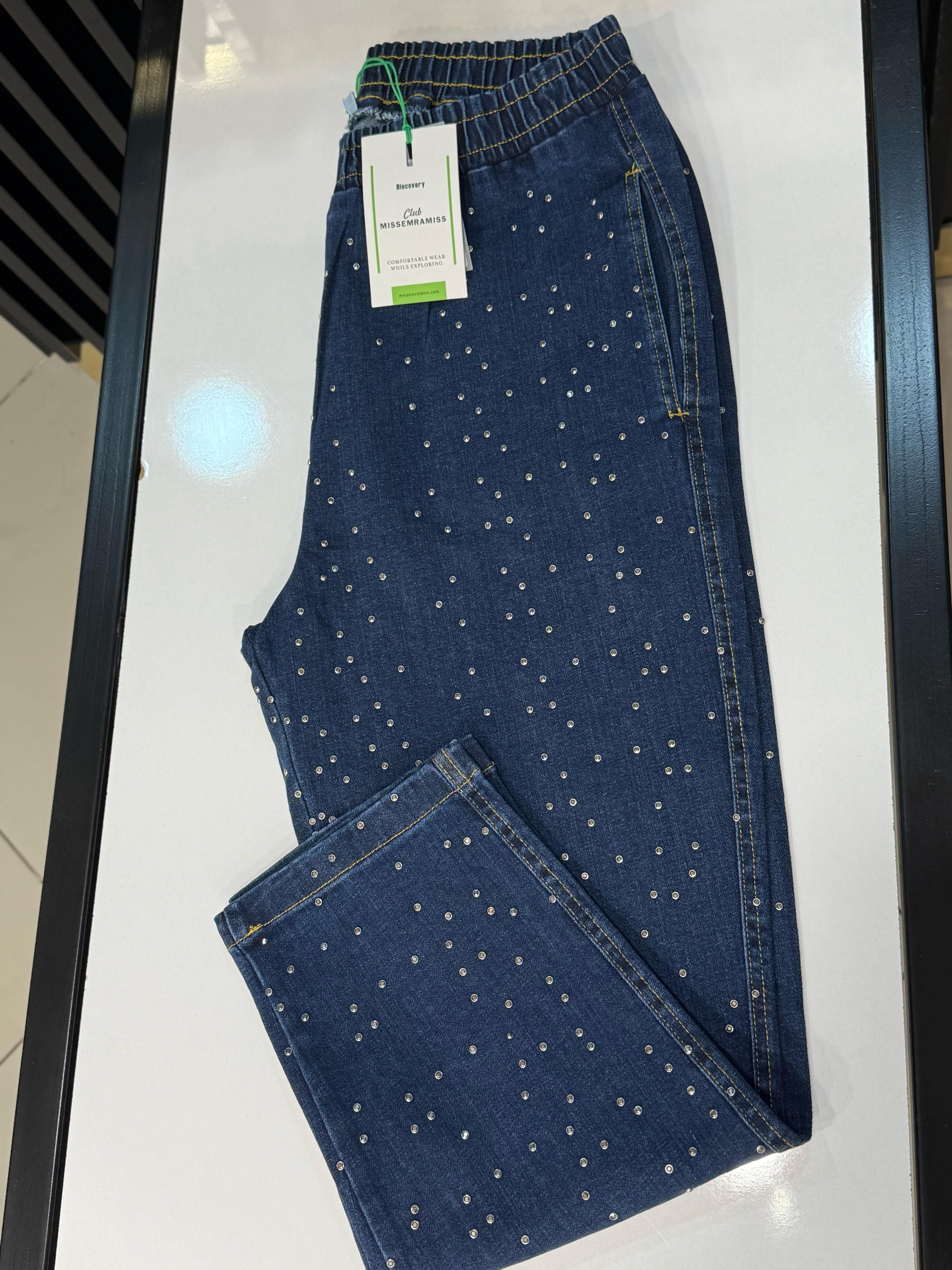 MİSSEMRAMİSS 4810 DENİM TAŞLI PANTOLON  - LACİVERT