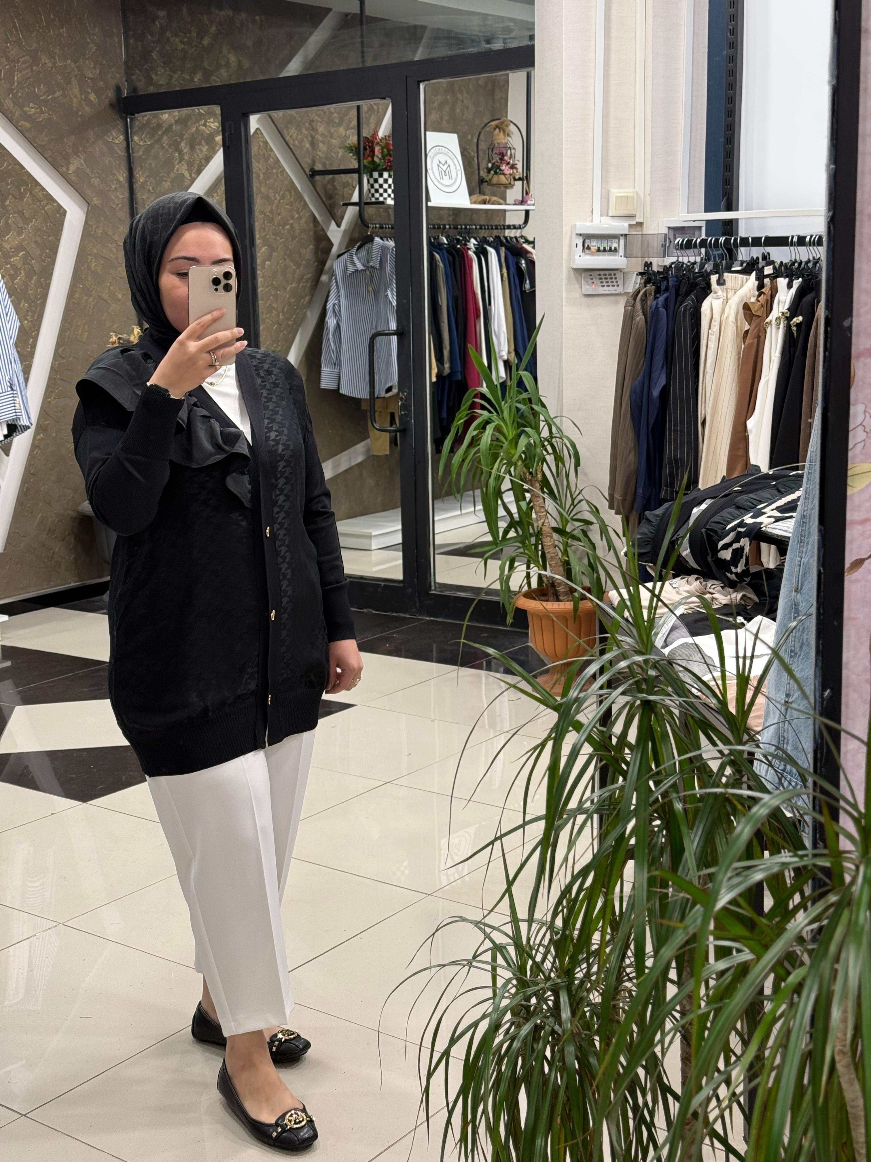 GHİSA 3603 FIRFIR DETAYLI HIRKA - SİYAH