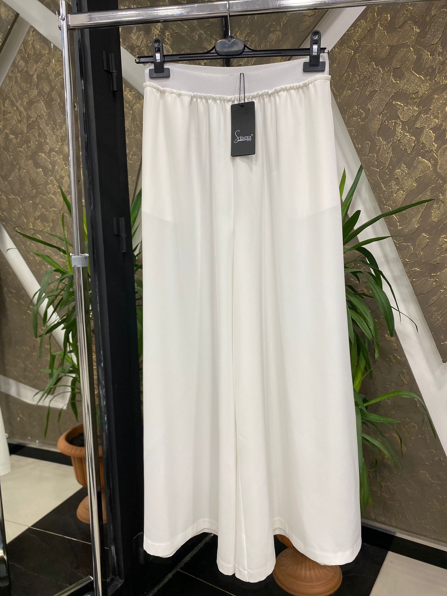 SENTEZ 5561 LOGOS GENİŞ PAÇA PANTOLON - BEYAZ