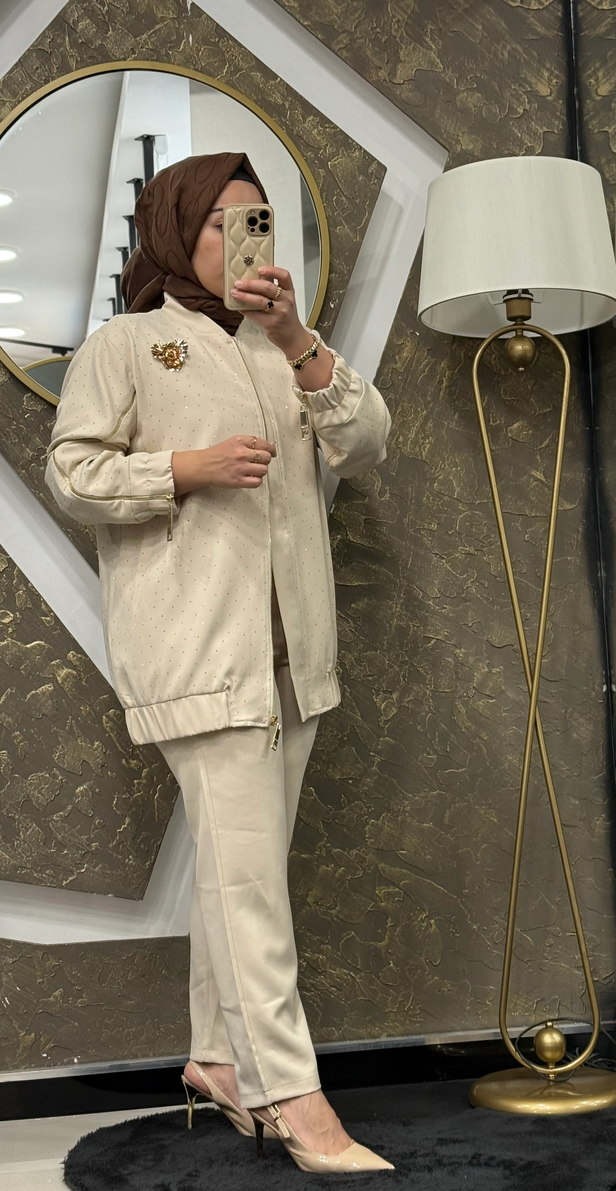 MISSEMRAMIS 4885 GLOWE BOMBER CEKET PANTOLON TAKIM - BEJ