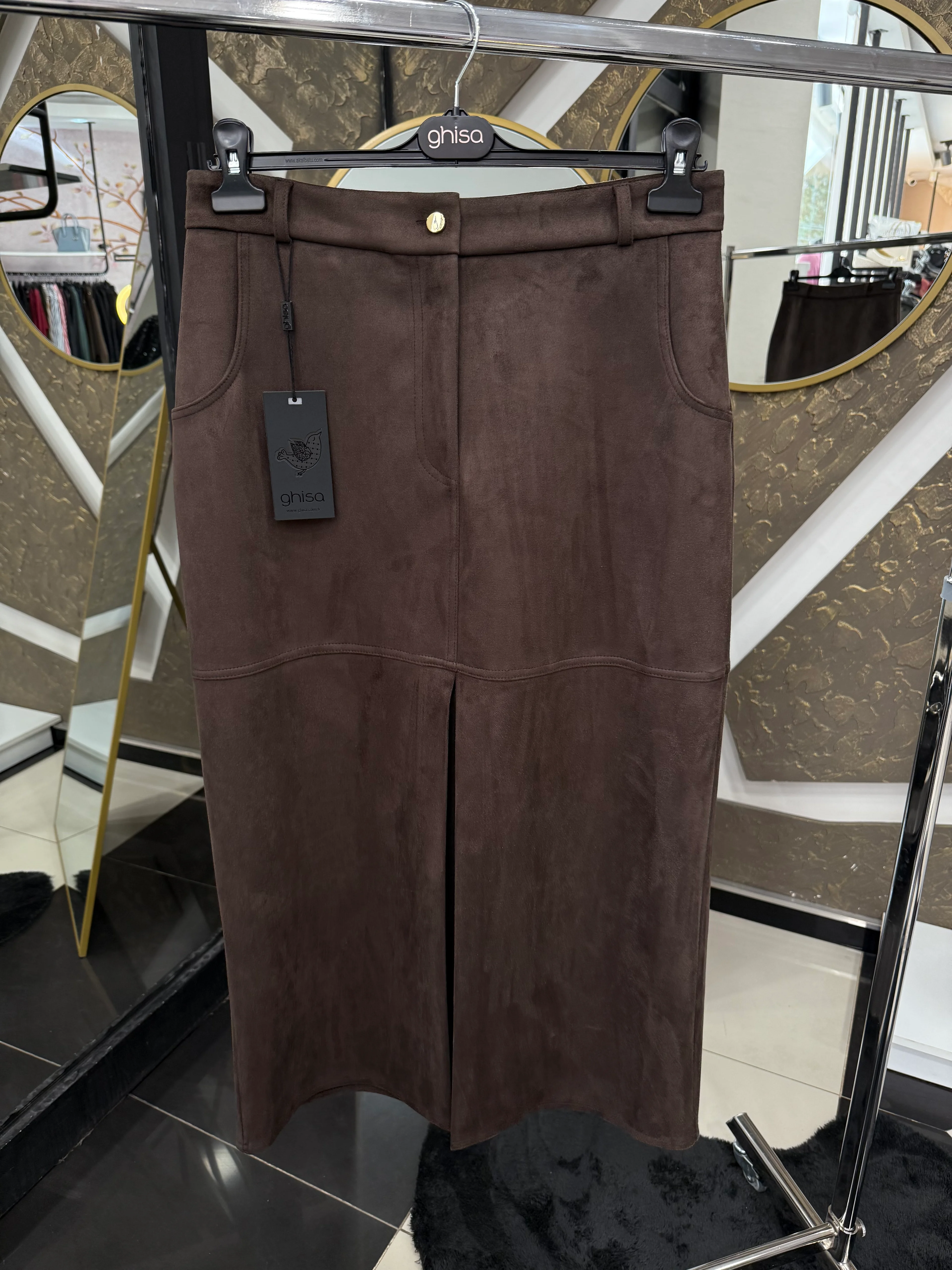 GHİSA SÜET ETEK 5381 - KAHVERENGİ