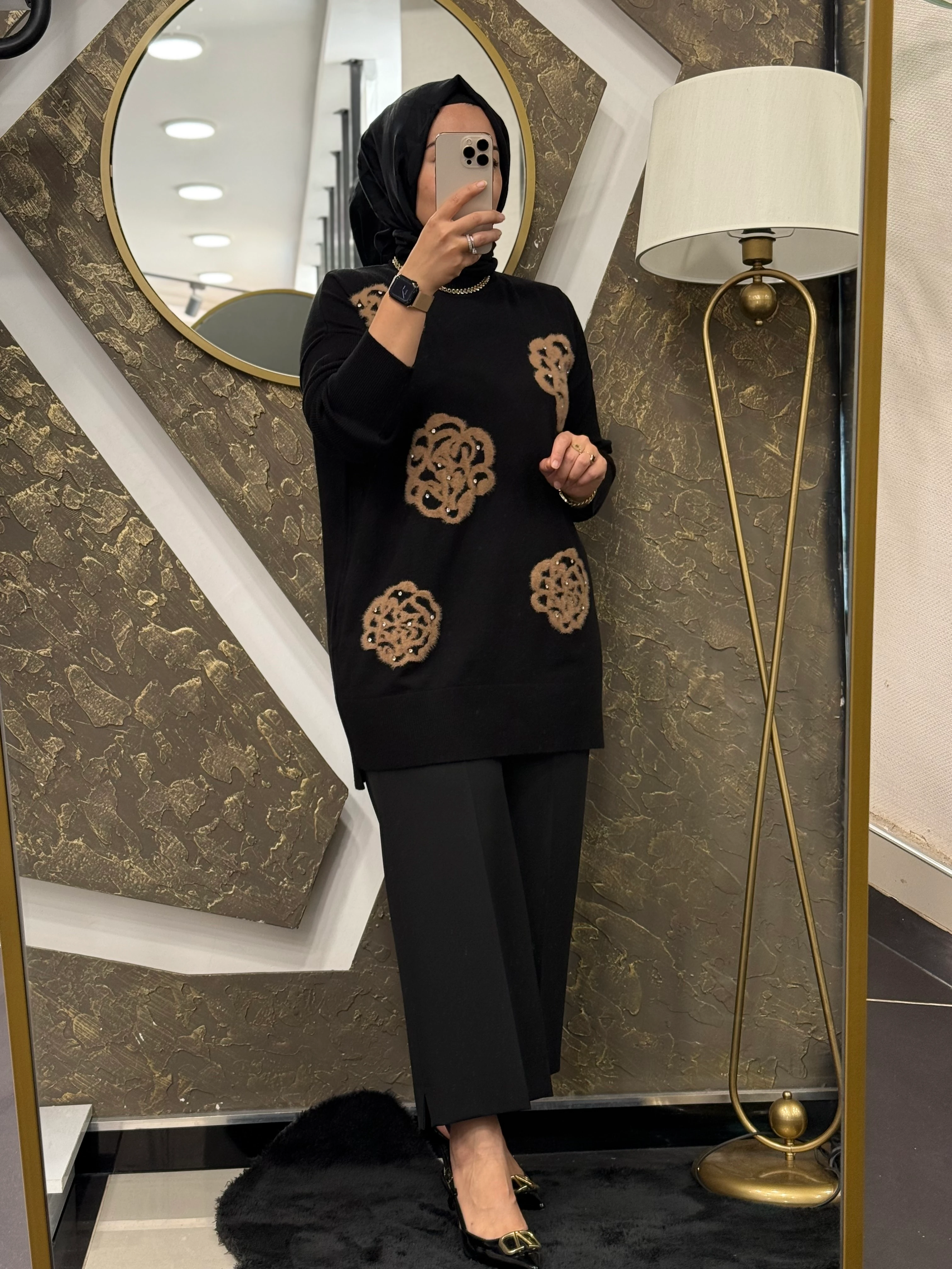 GHİSA 4862 İŞLEMELİ TUNİK - SİYAH