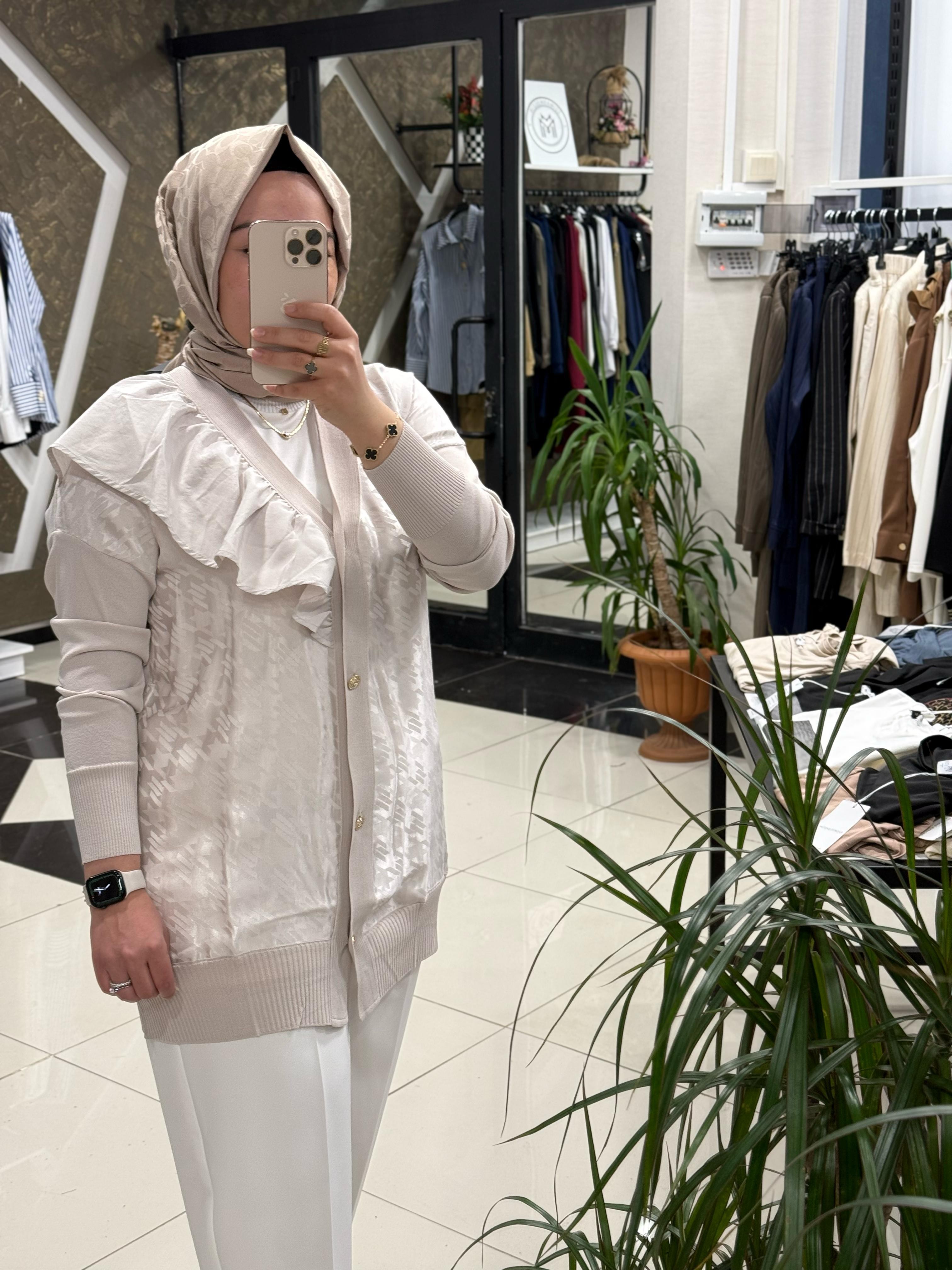 GHİSA 3603 FIRFIR DETAYLI HIRKA - Ekru