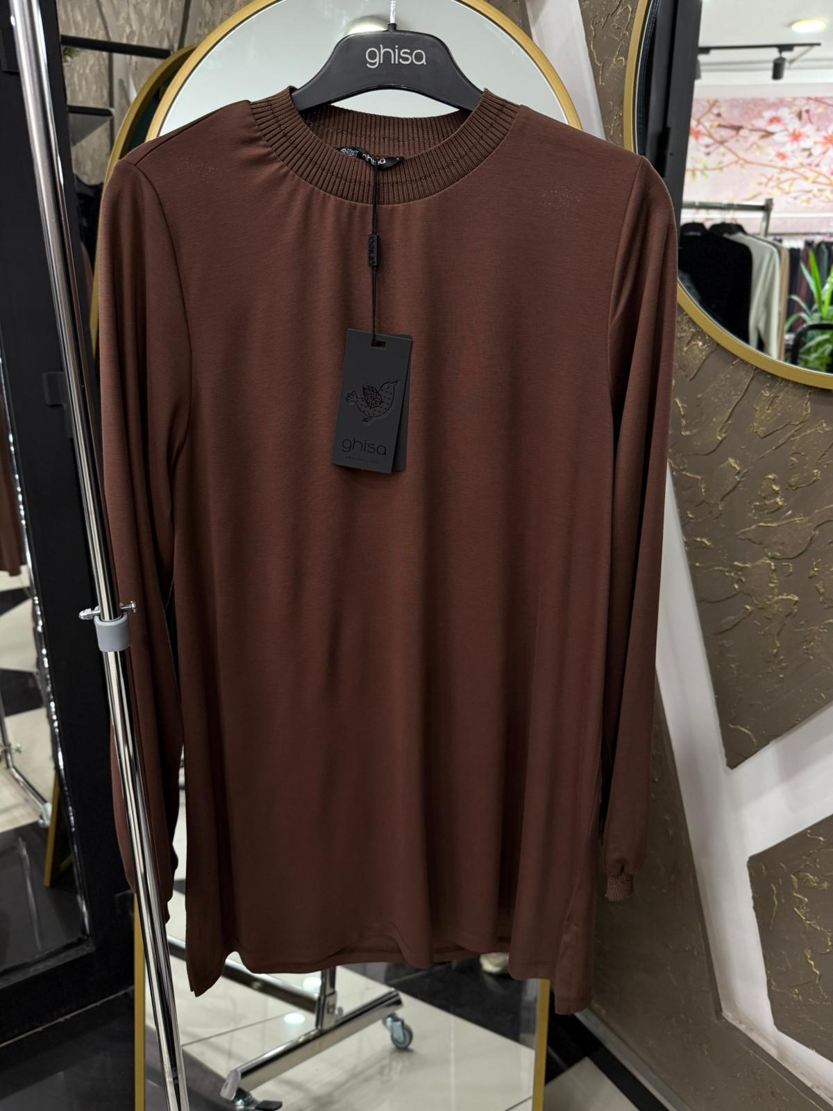 GHİSA 4829 UZUN KOL SİMLİ TUNİK - KAHVE