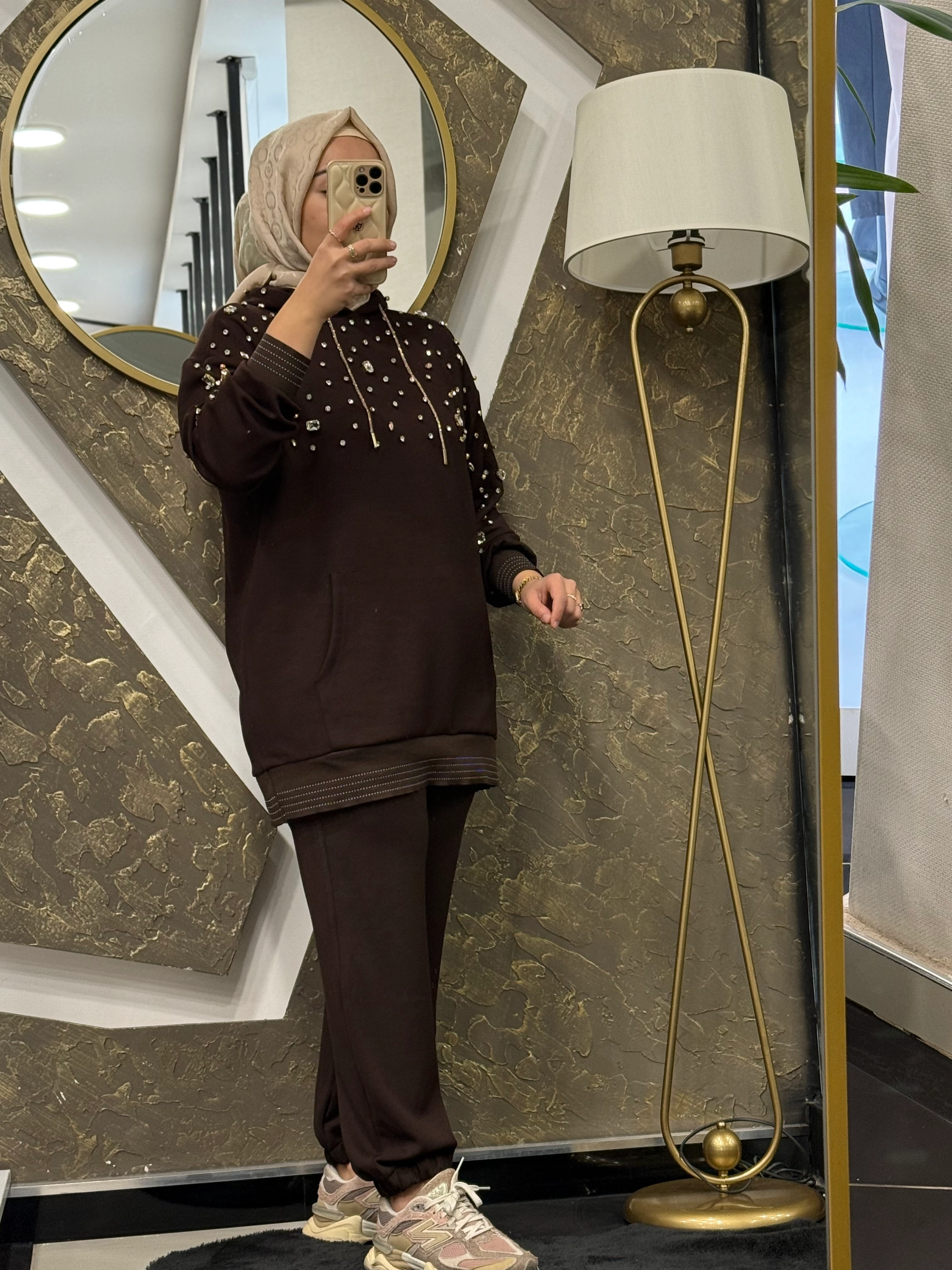 MISEMRAMISS 4976 İŞLEMELİ KAPŞONLU MODAL TAKIM - KAHVE