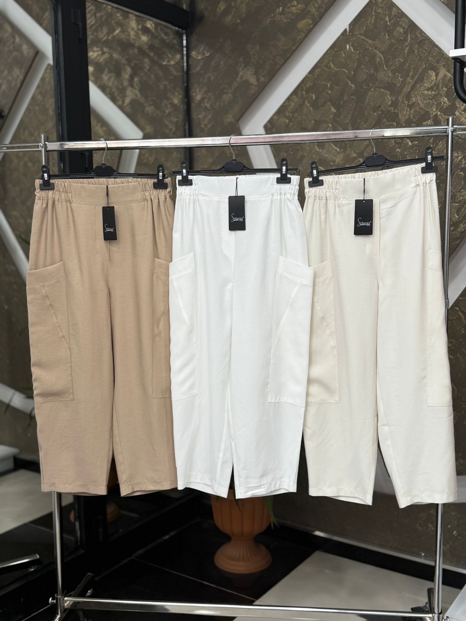 SENTEZ 5587 KANGURU KANVAS PANTOLON - BEYAZ