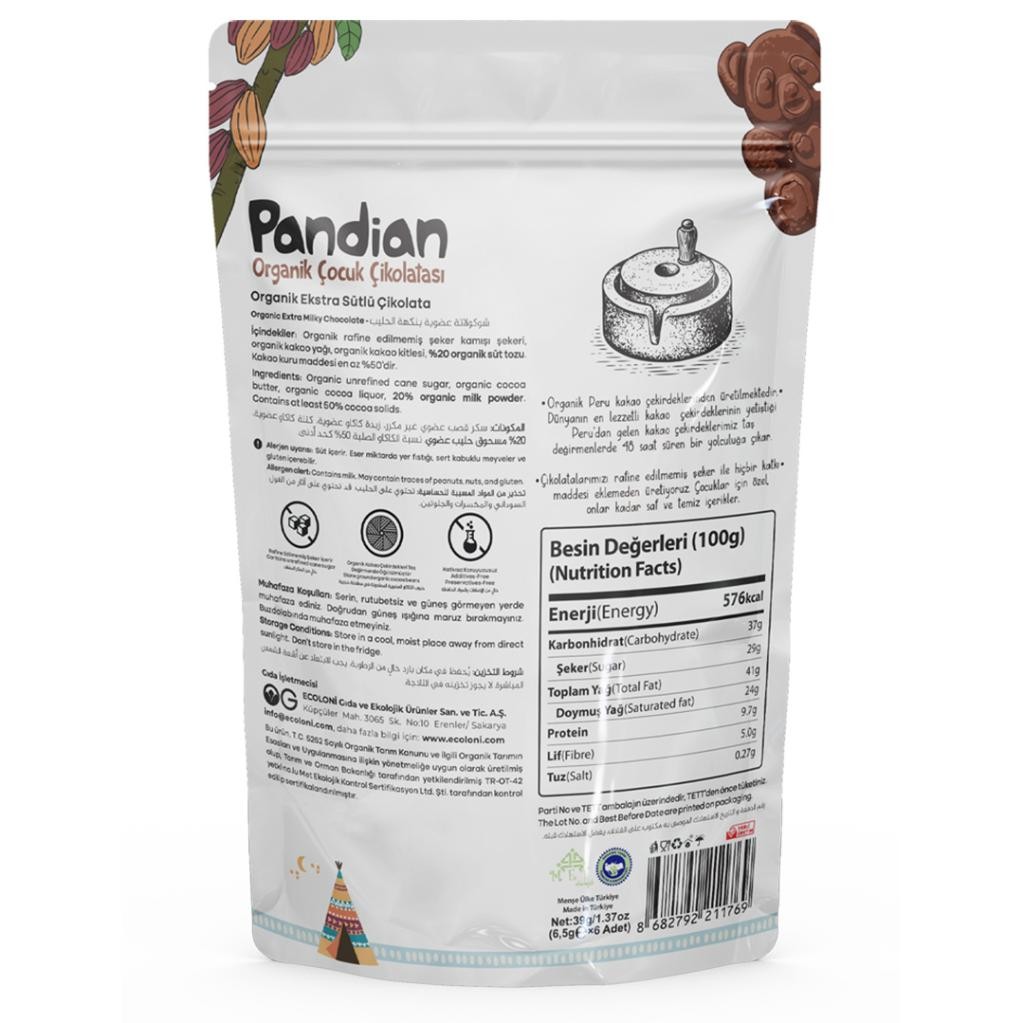 OG 5'li Pandian Organik Çocuk Çikolatası 36 Gr