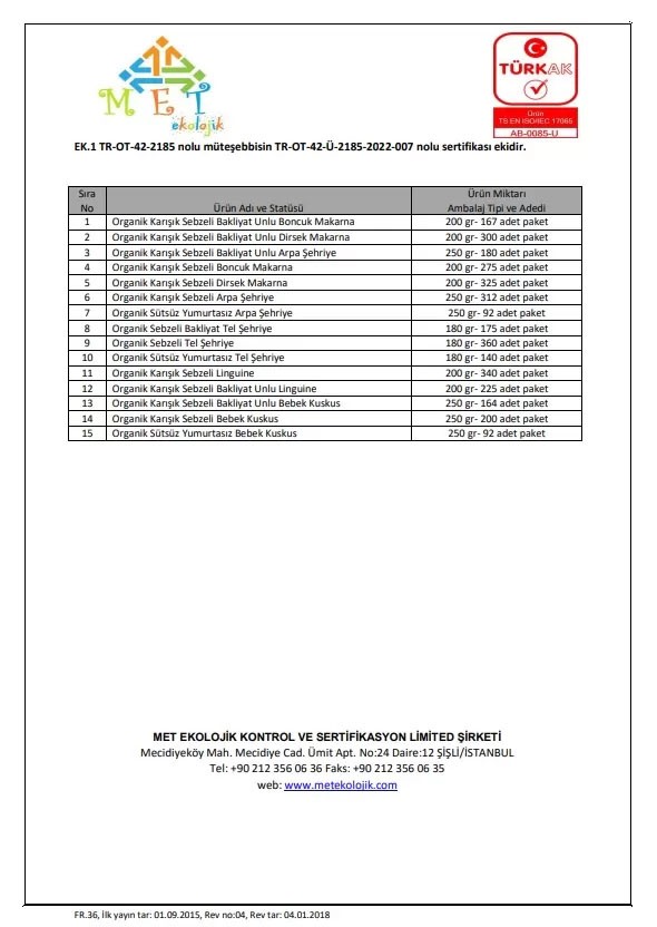 OG Organik Karışık Sebzeli Bakliyat Unlu Dirsek Makarna 200 GR +7 Ay