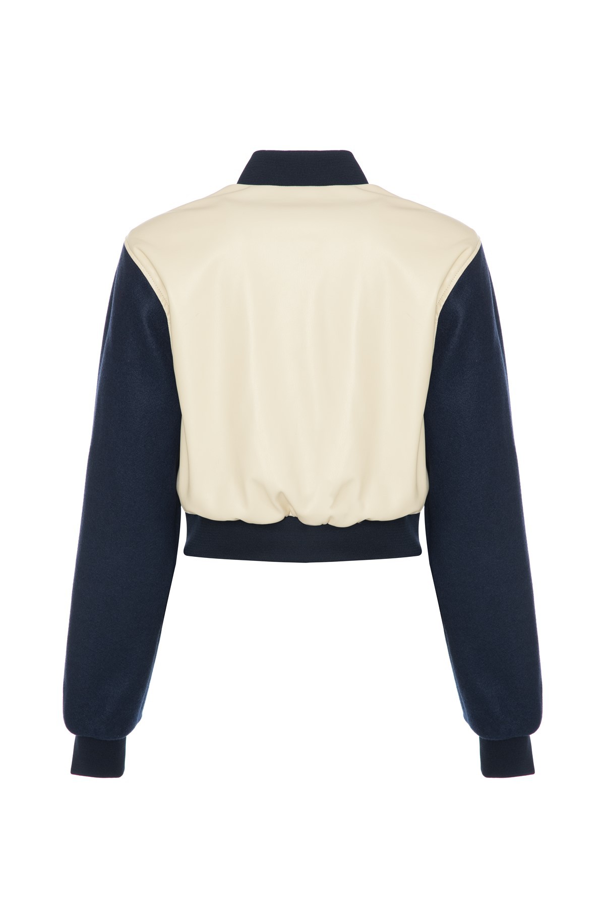  CIARA Cream-Navy Blue Leather - Felt Bomber Jacket