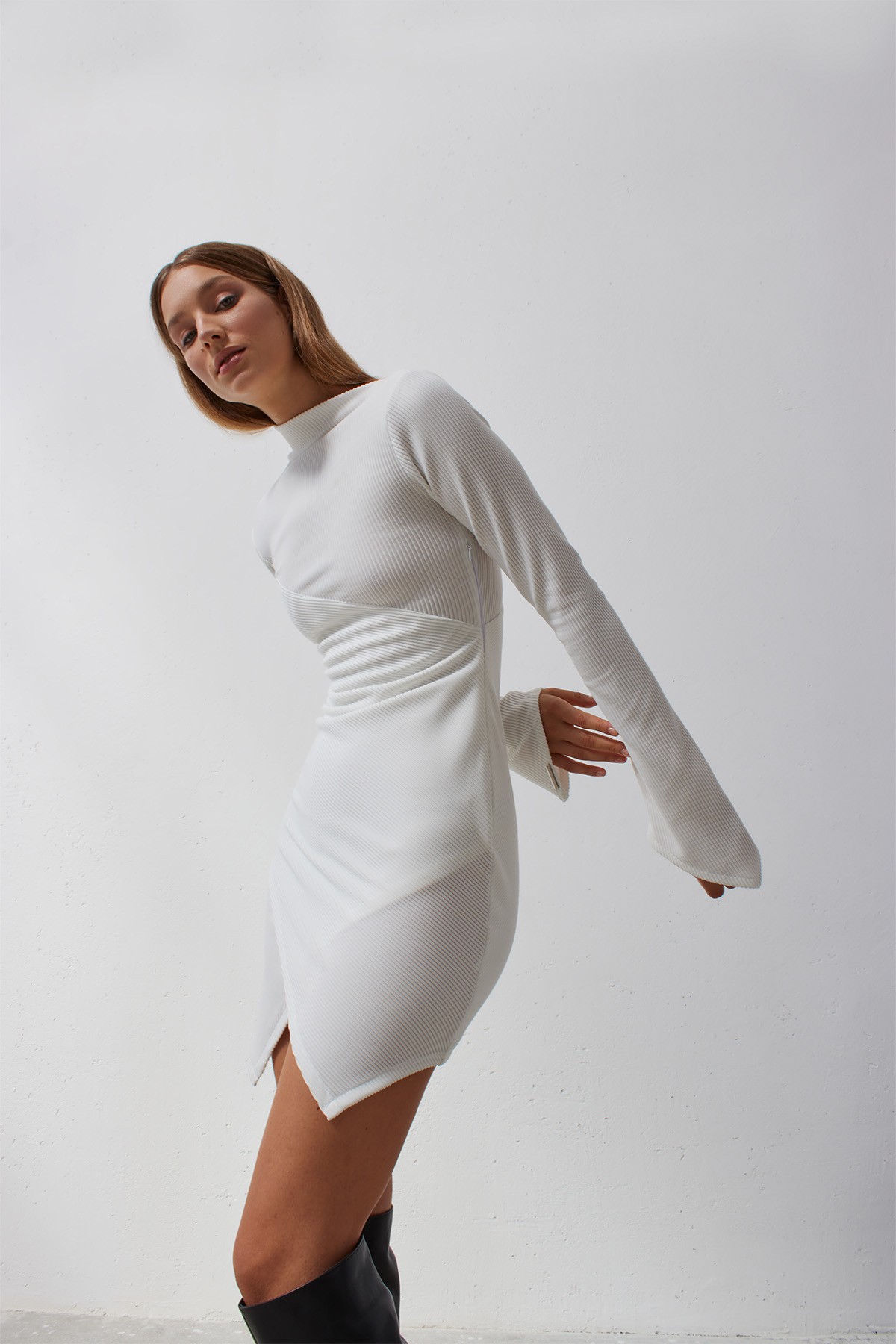 BLANCA White Cross Mini Knitted Dress